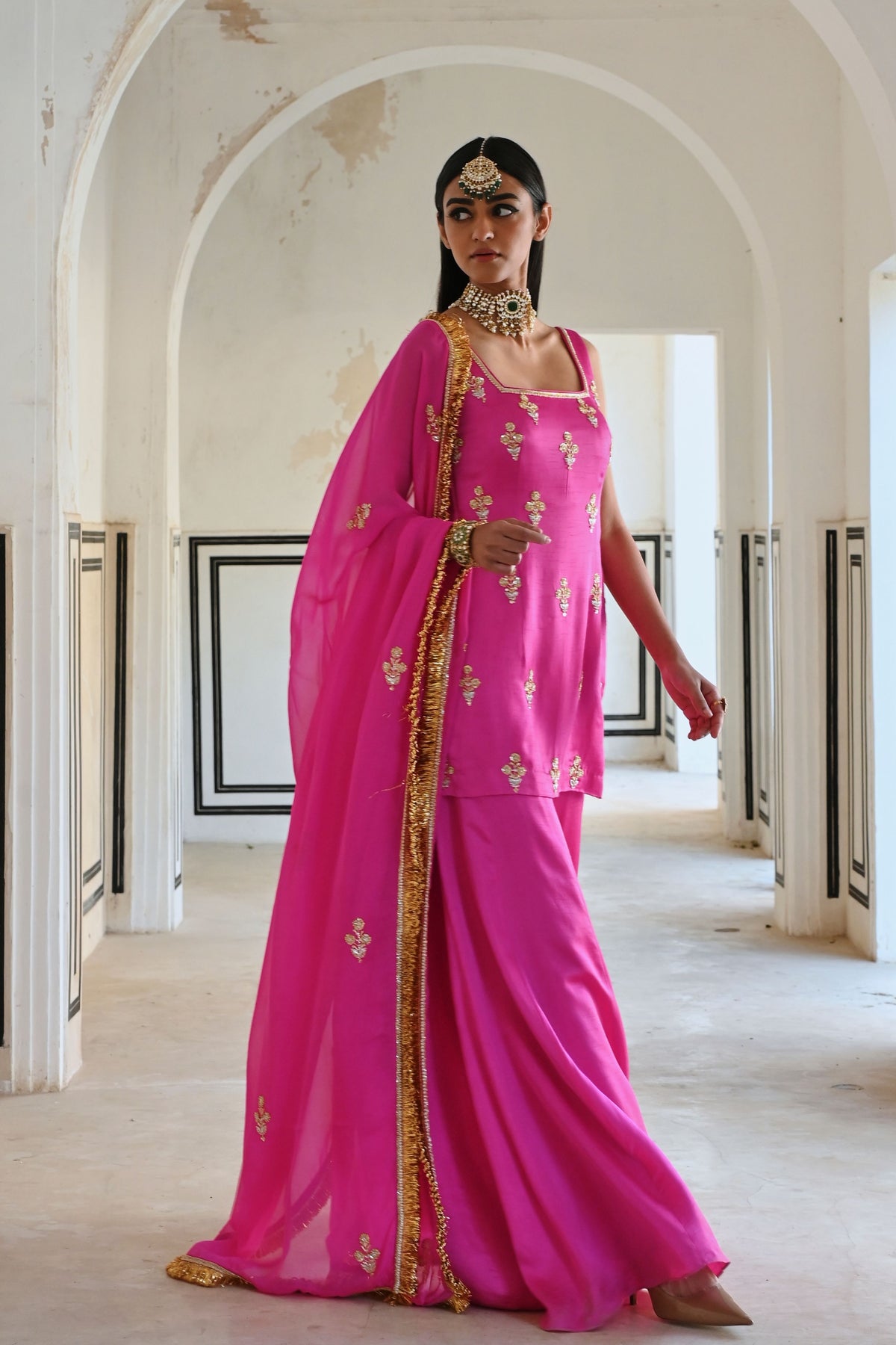 Bright Pink Embroidered Kurta Set