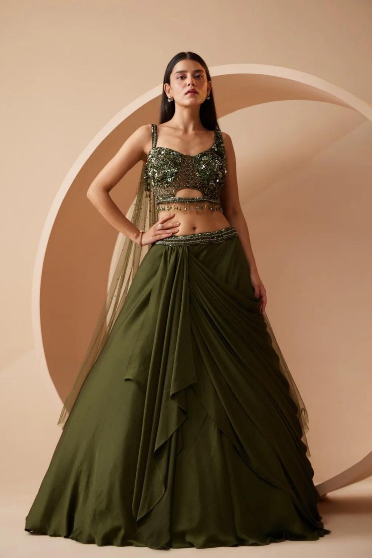 Jamiee Olive Lehenga Set