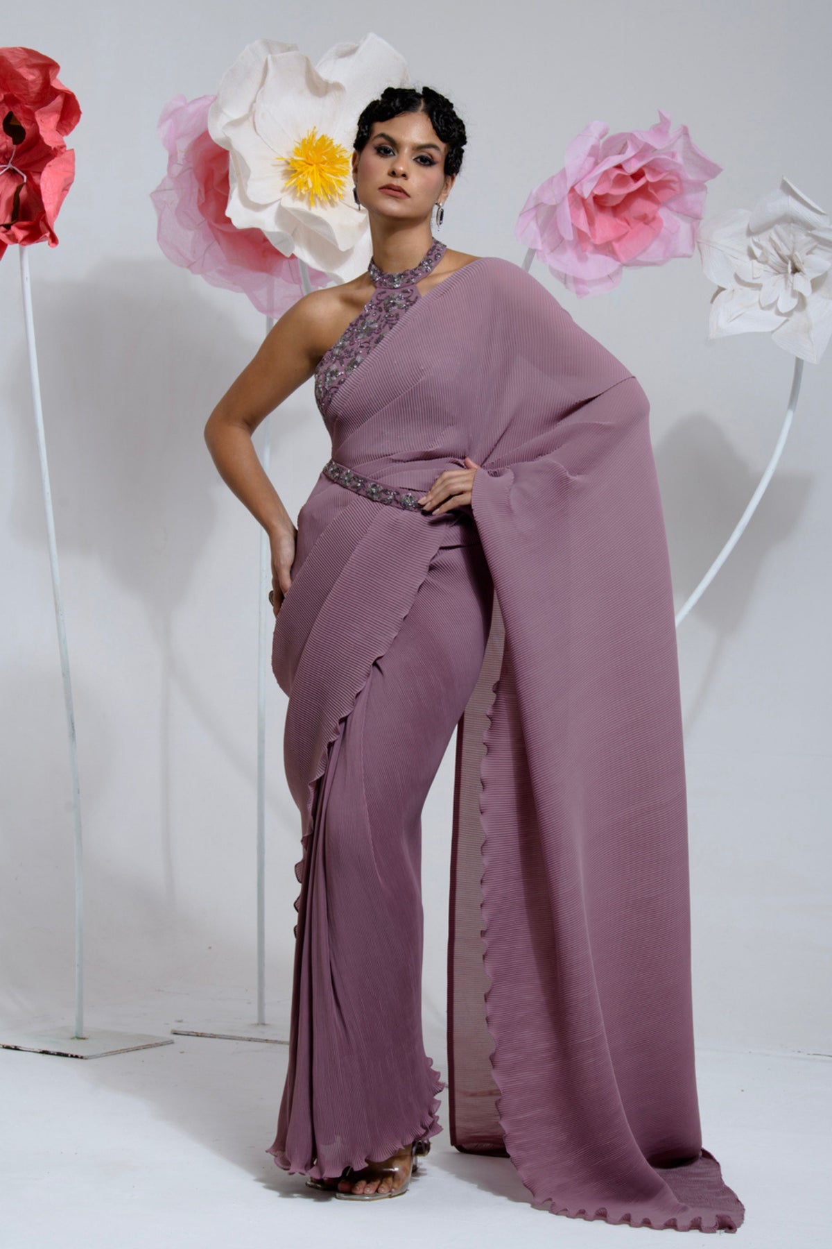 Pre-draped Mauve Pleated Saree