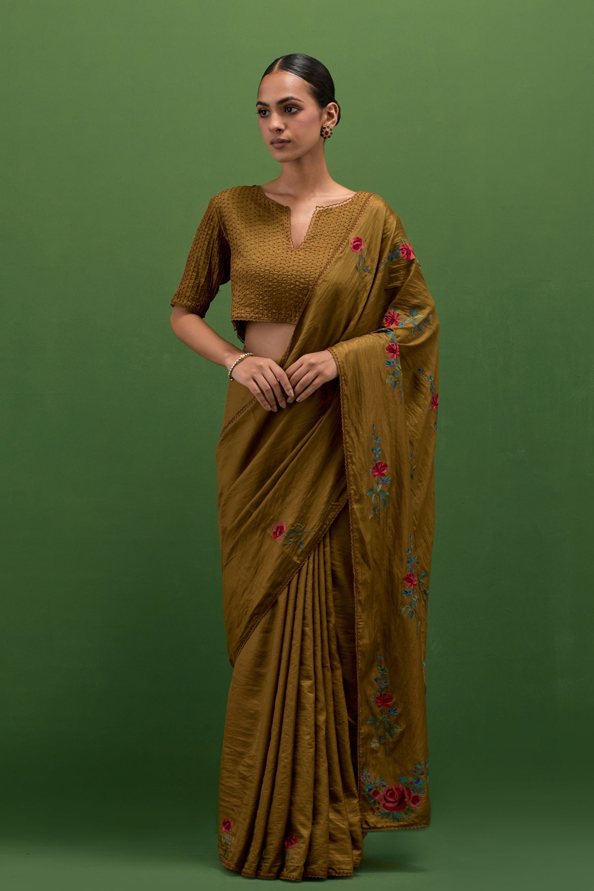 Golden Olive Silk Saree