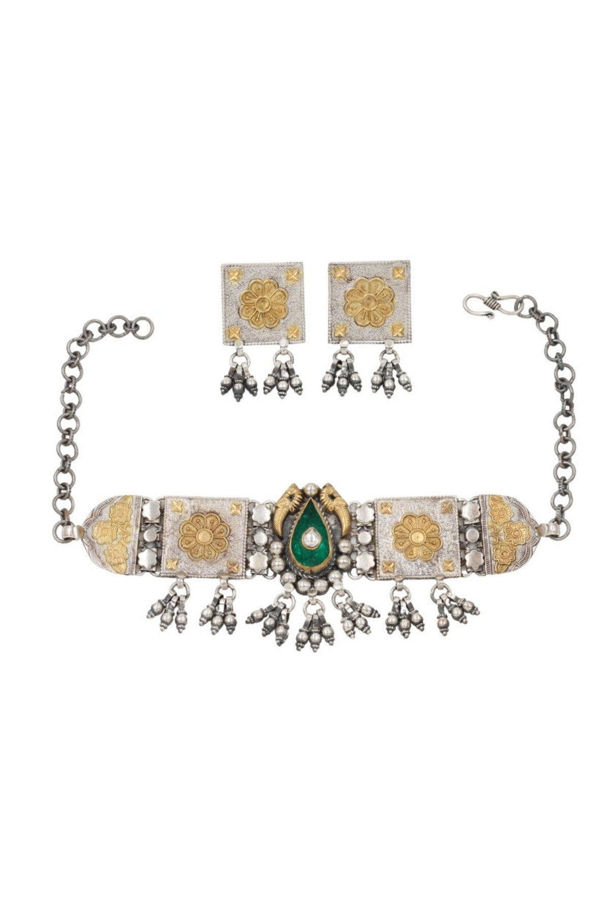 Emerald Splendor Silver Necklace Set