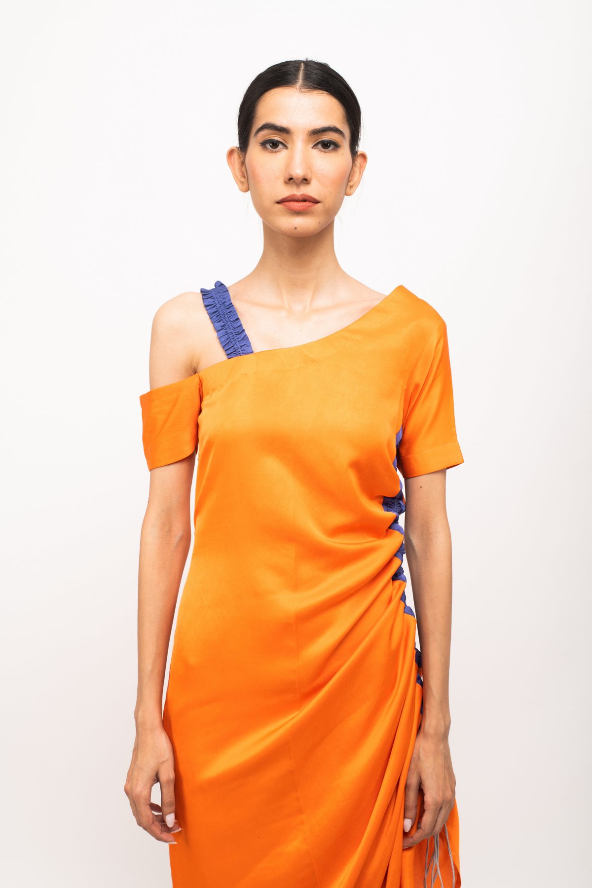 Orange and Blue Rouching Dress