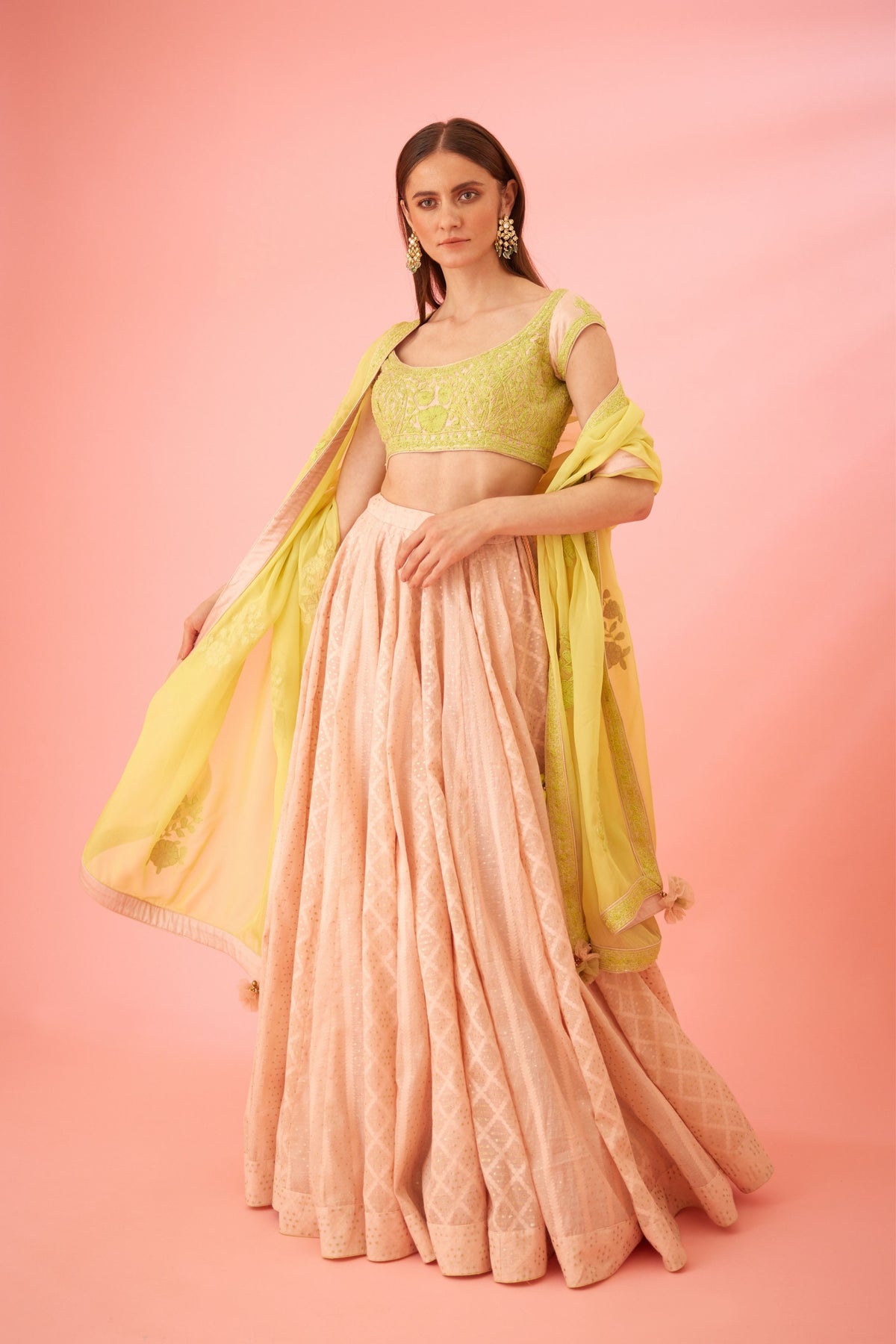 Crystal rose pink Lehenga set