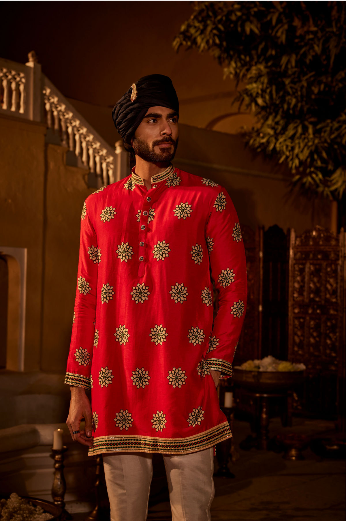 Red Printed Kurta With Pant