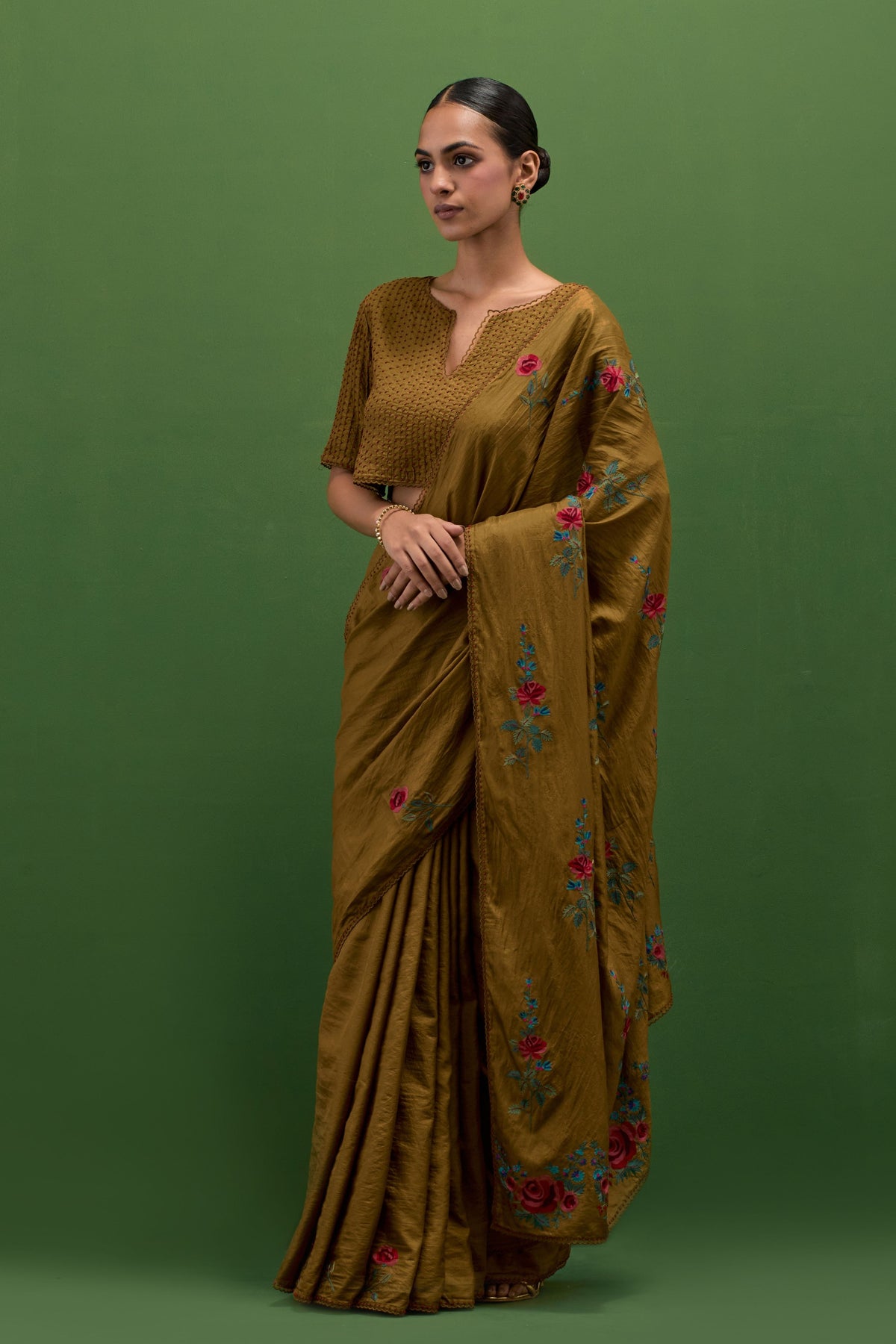 Golden Olive Silk Saree