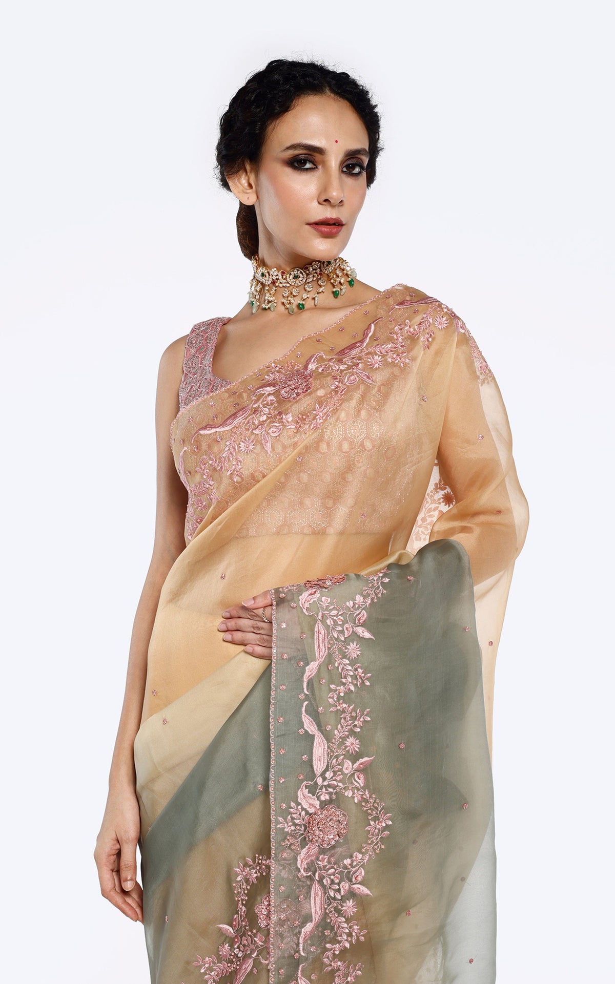 Floral edged Gradient Ombre saree