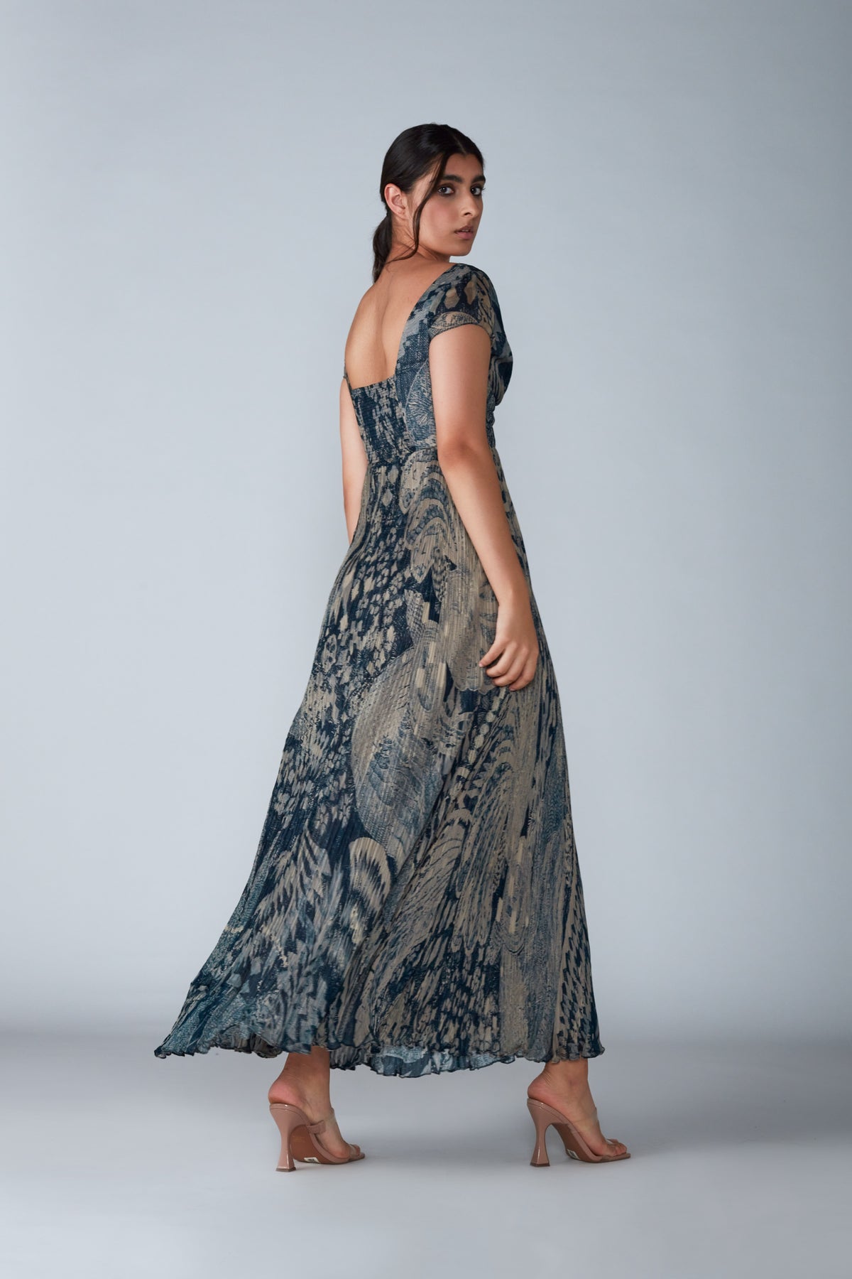 Pleated Maxi Dress In Blue