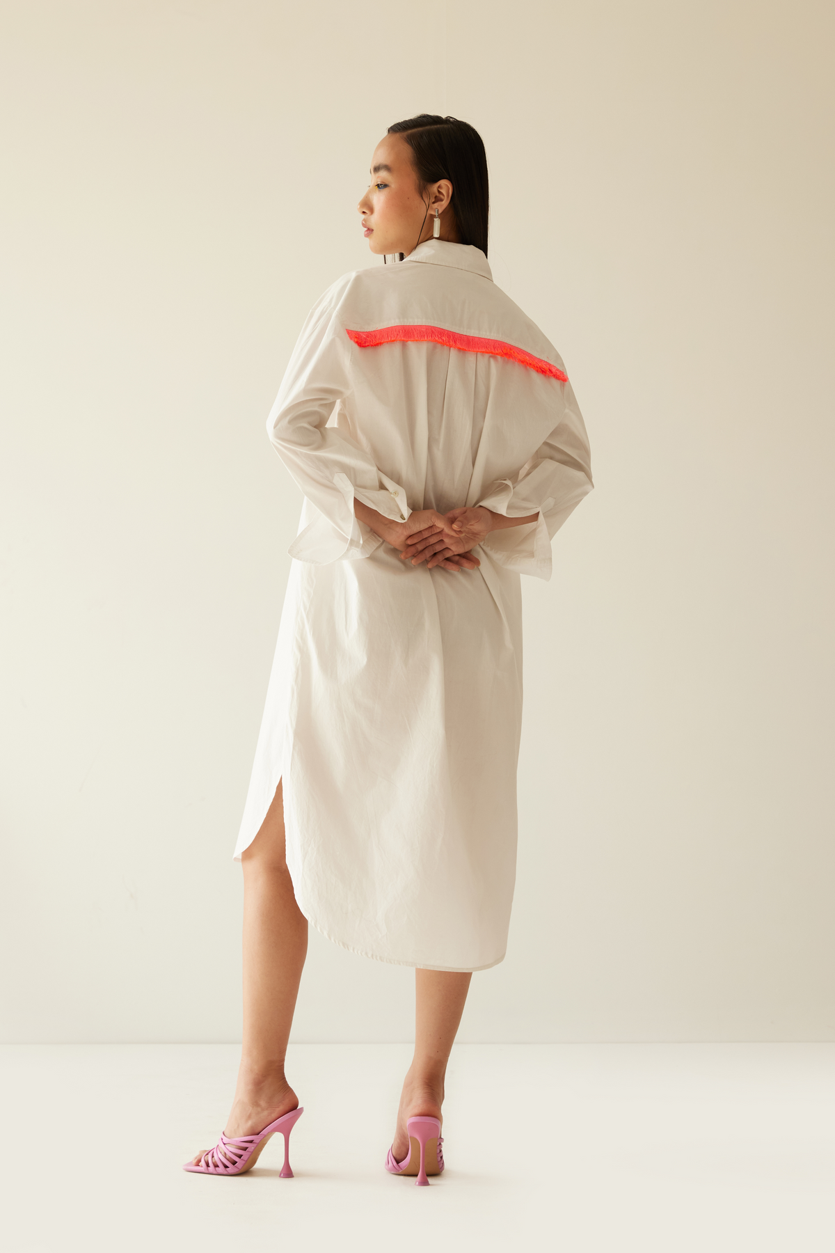 Off White Shirt Dress With Paint Stain Belt