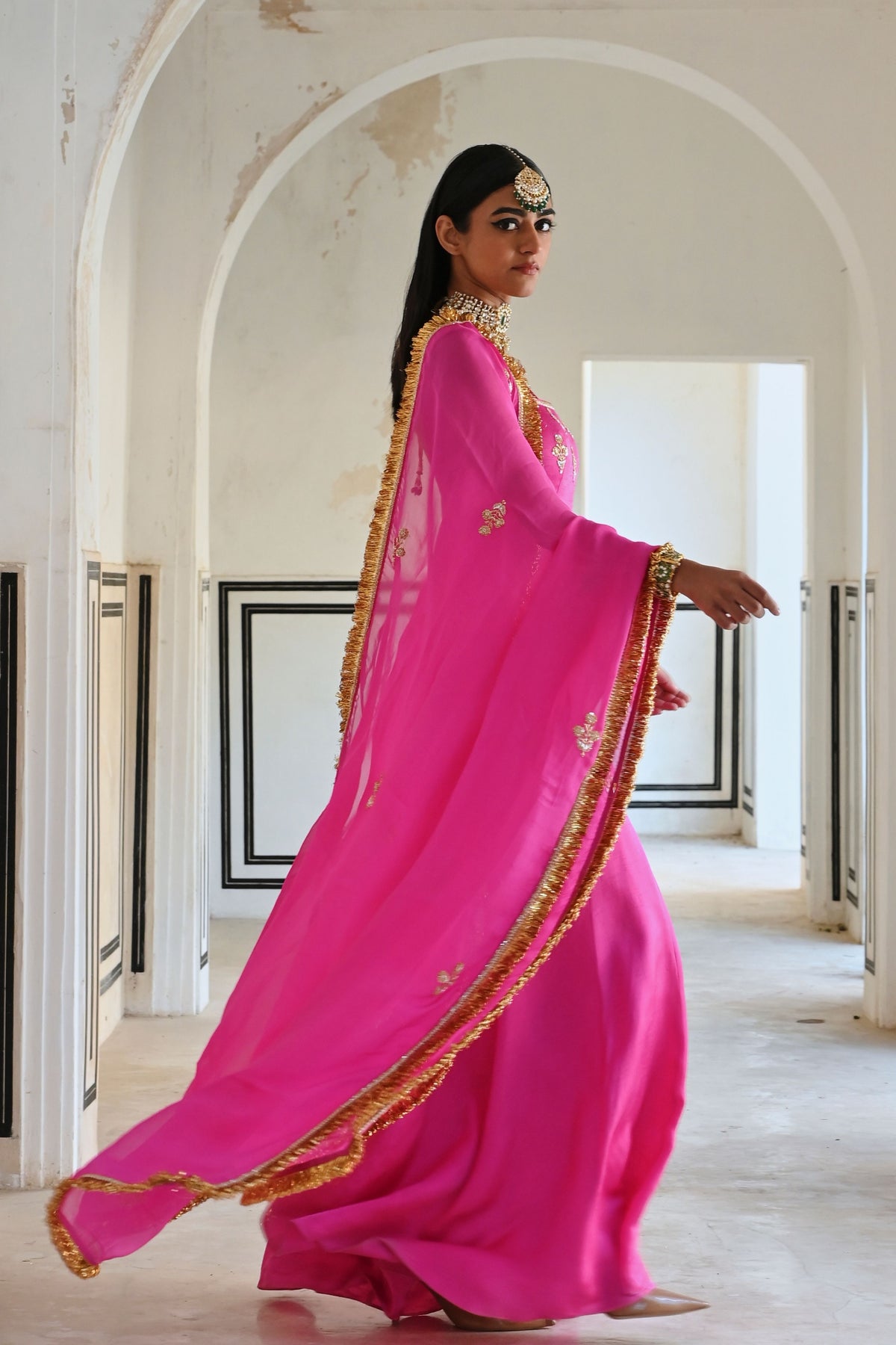 Bright Pink Embroidered Kurta Set