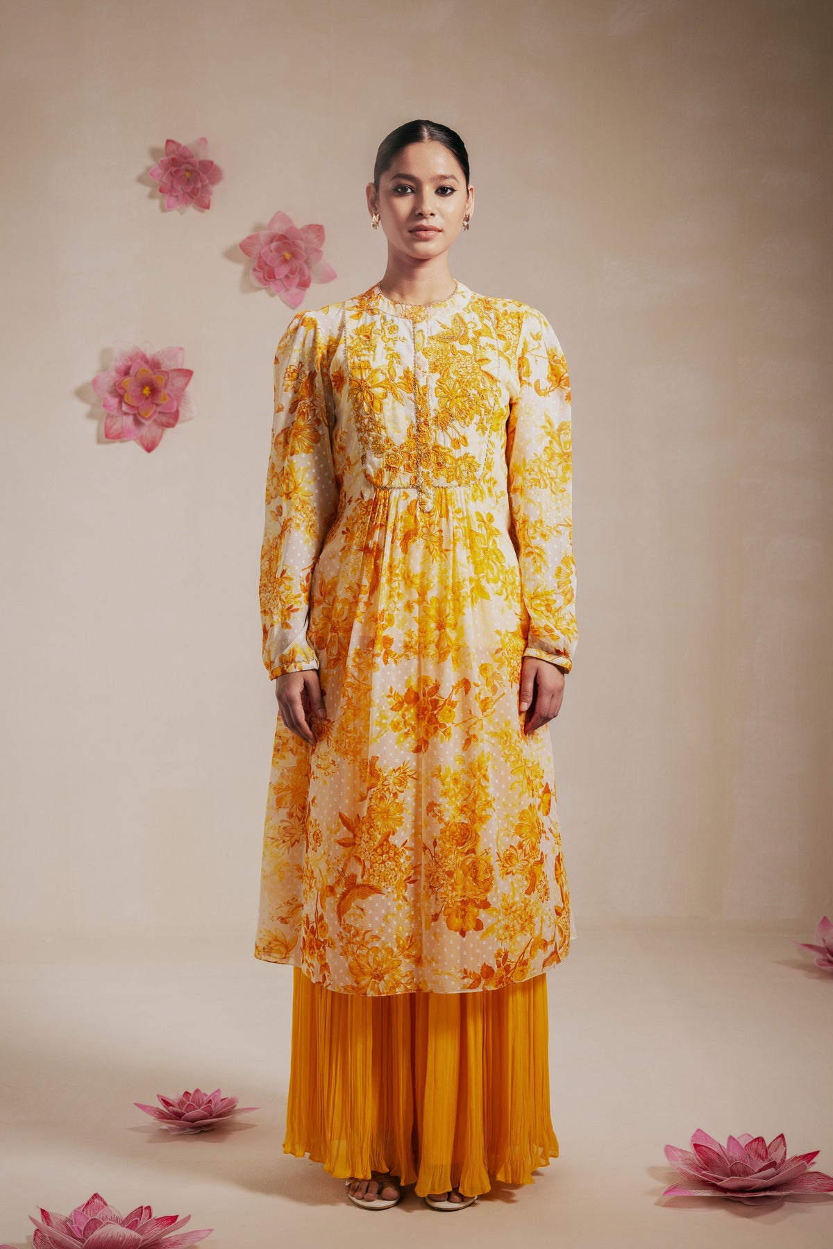 Yellow Embroidered Sharara Set