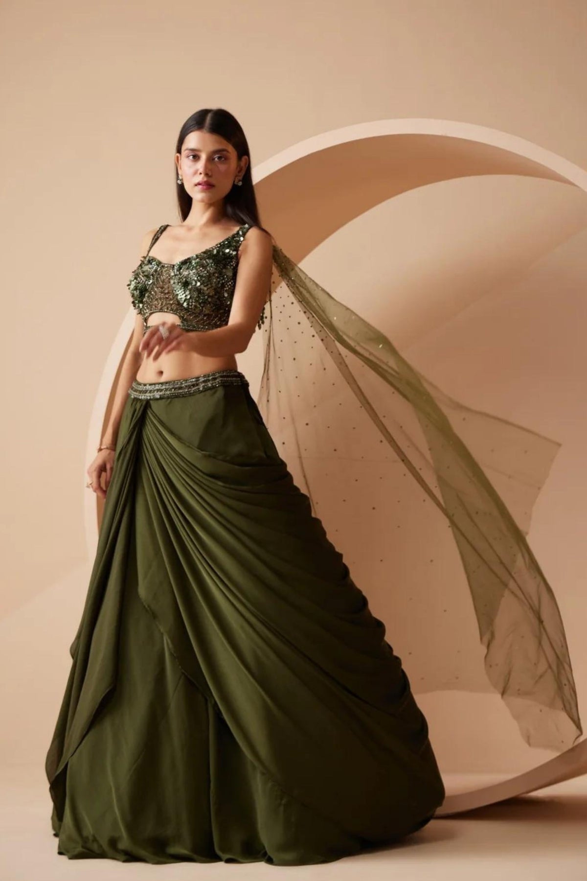 Jamiee Olive Lehenga Set