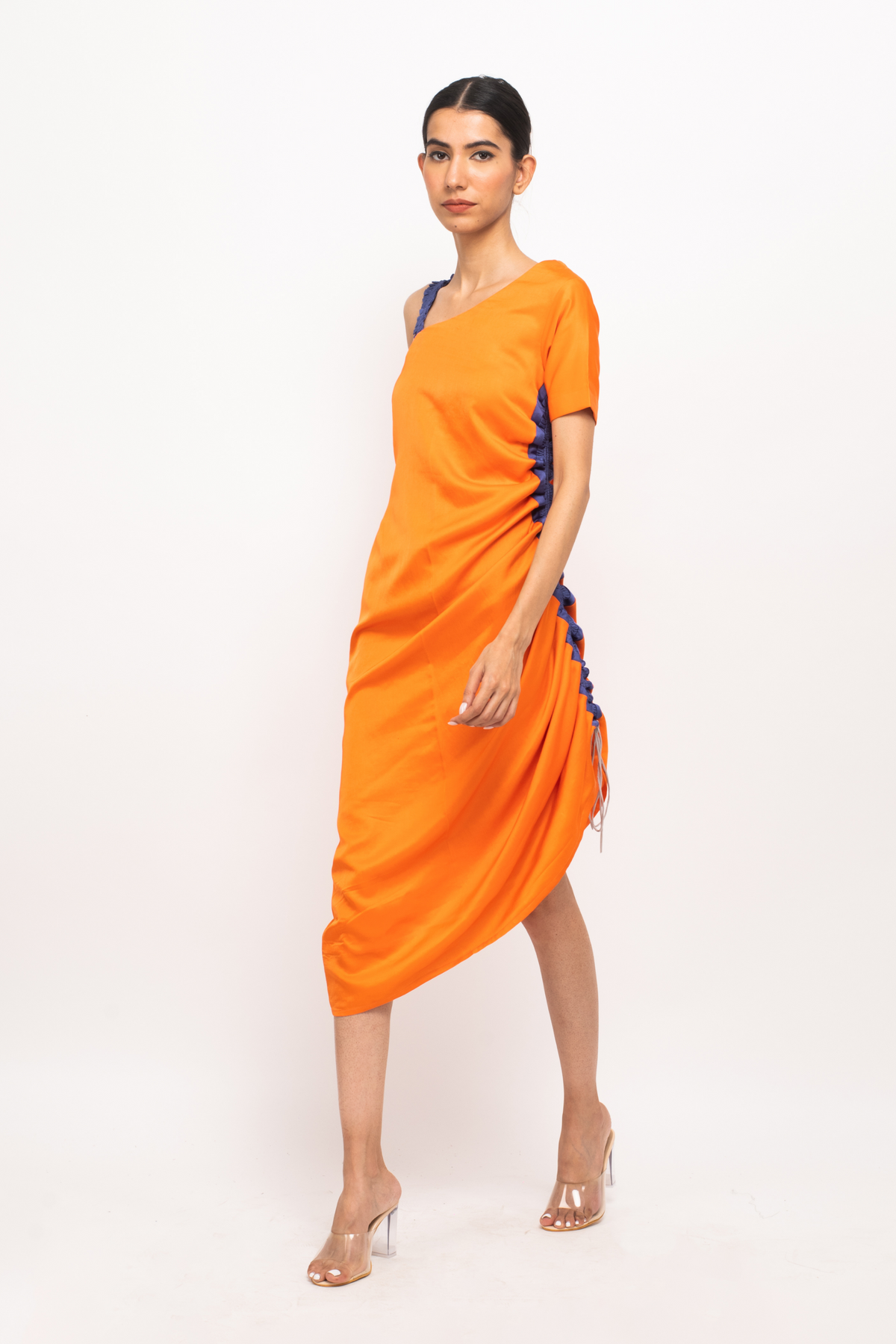 Orange and Blue Rouching Dress