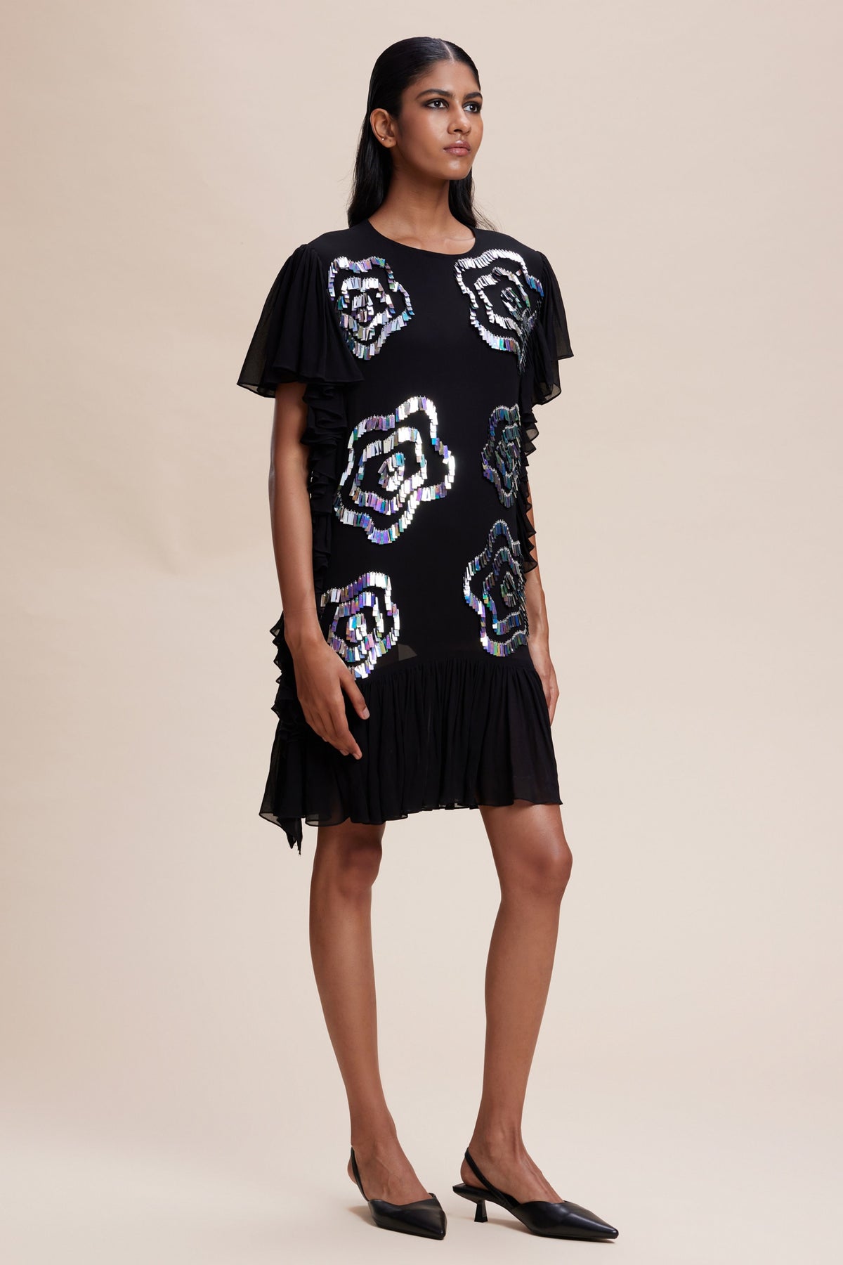 Black Midi Ruffle Dress