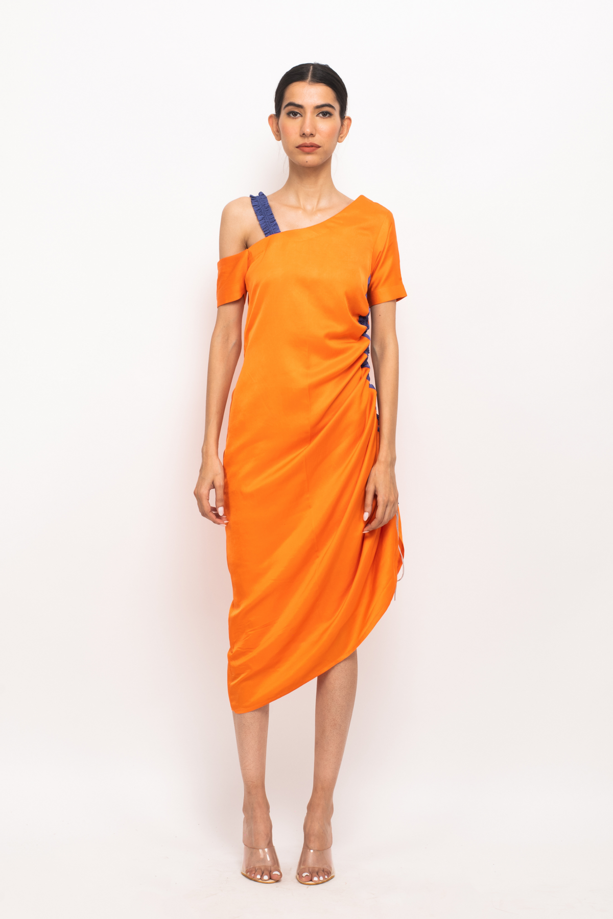 Orange and Blue Rouching Dress