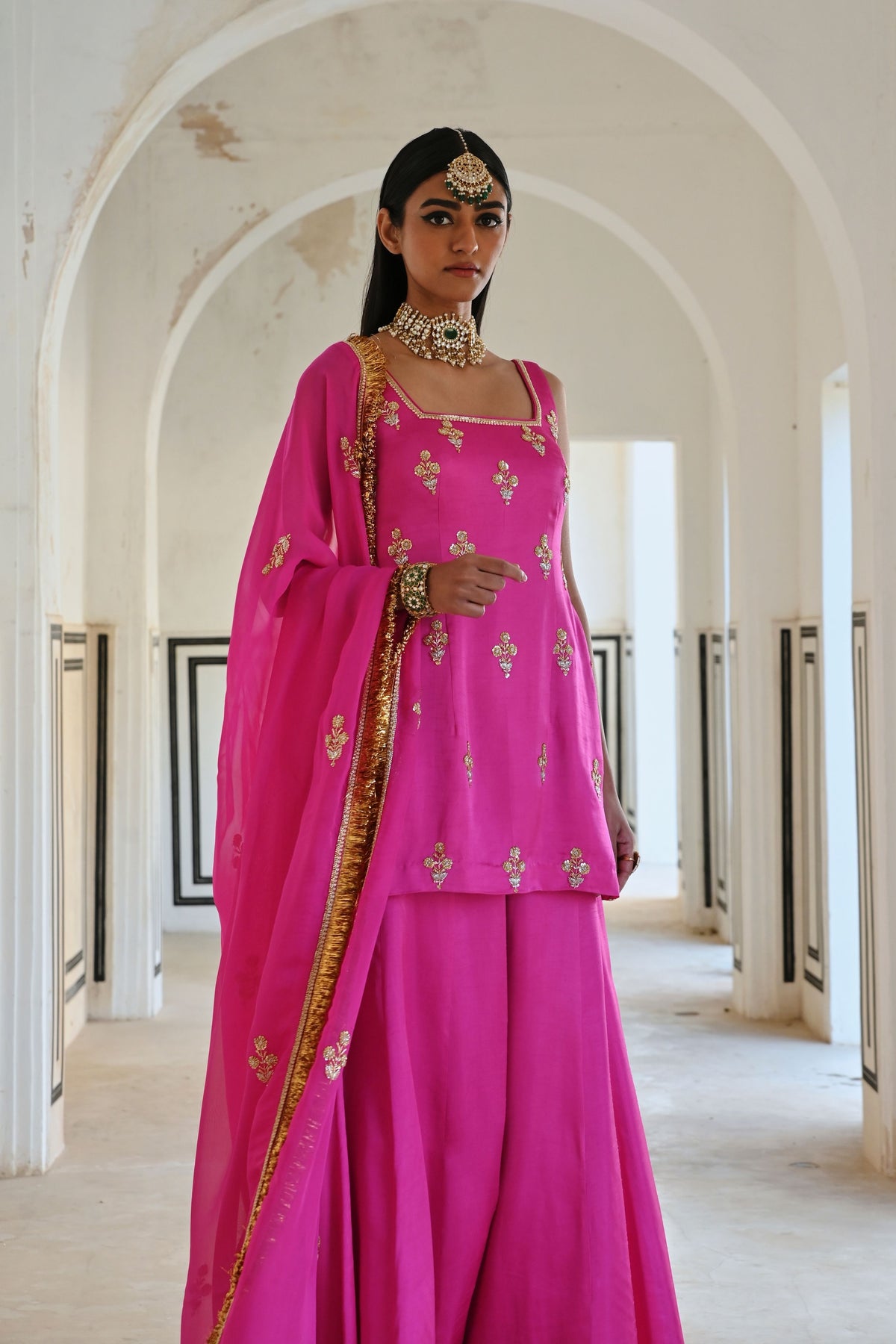 Bright Pink Embroidered Kurta Set