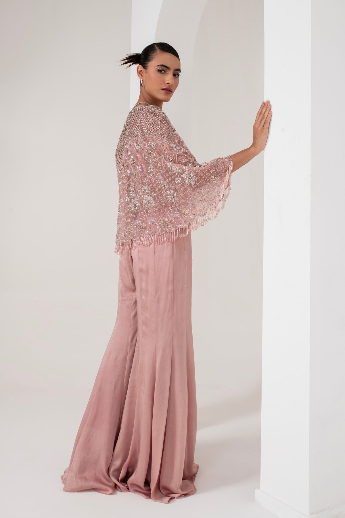 Pastel Pink Cape With Sharara