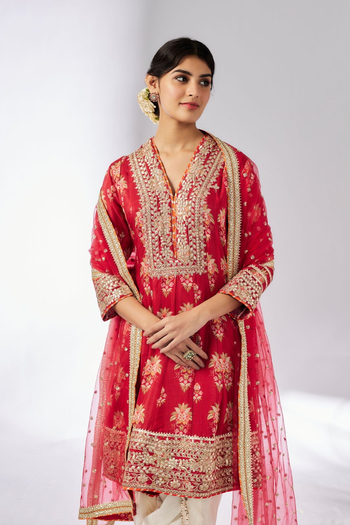 Red Ekta Kurta Dhoti Set