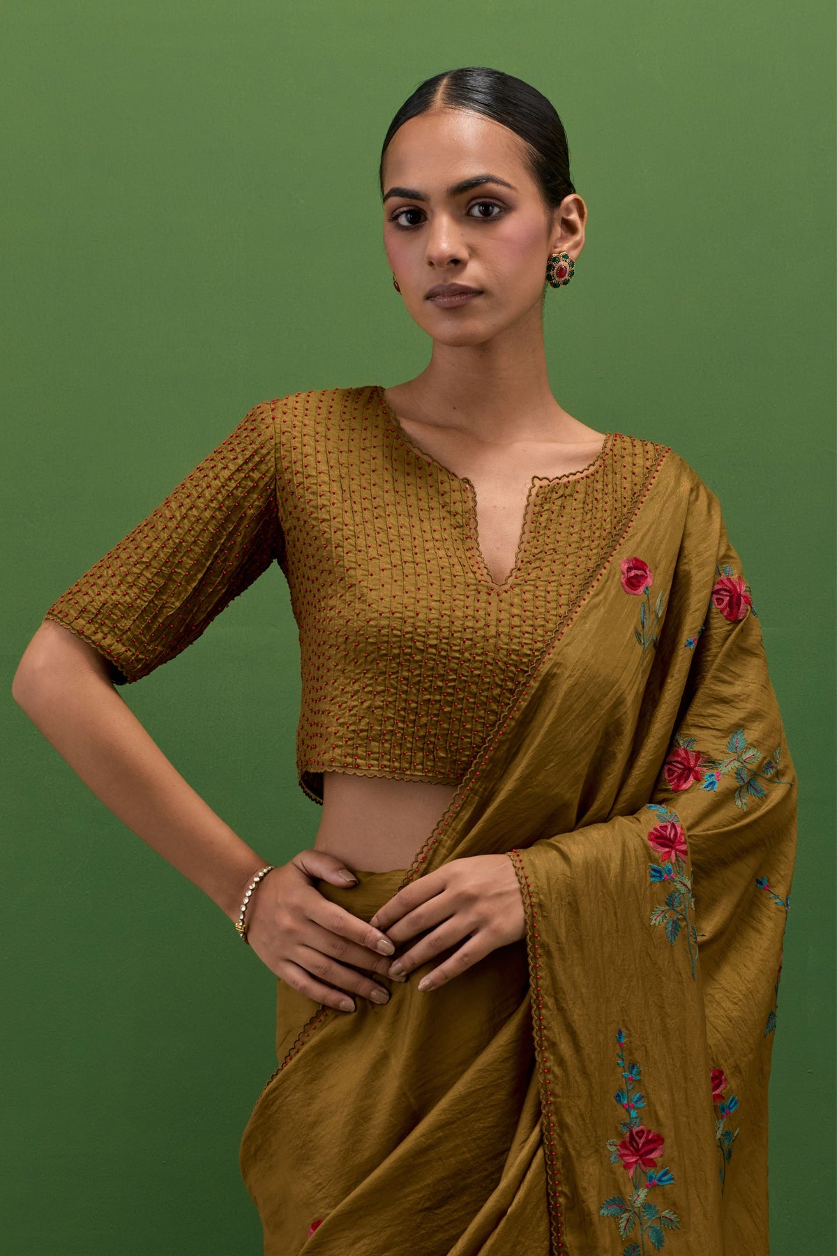 Golden Olive Silk Saree