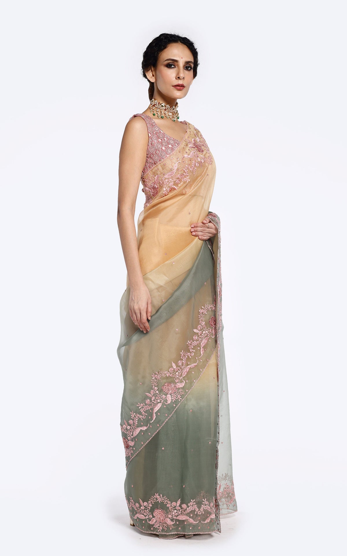 Floral edged Gradient Ombre saree