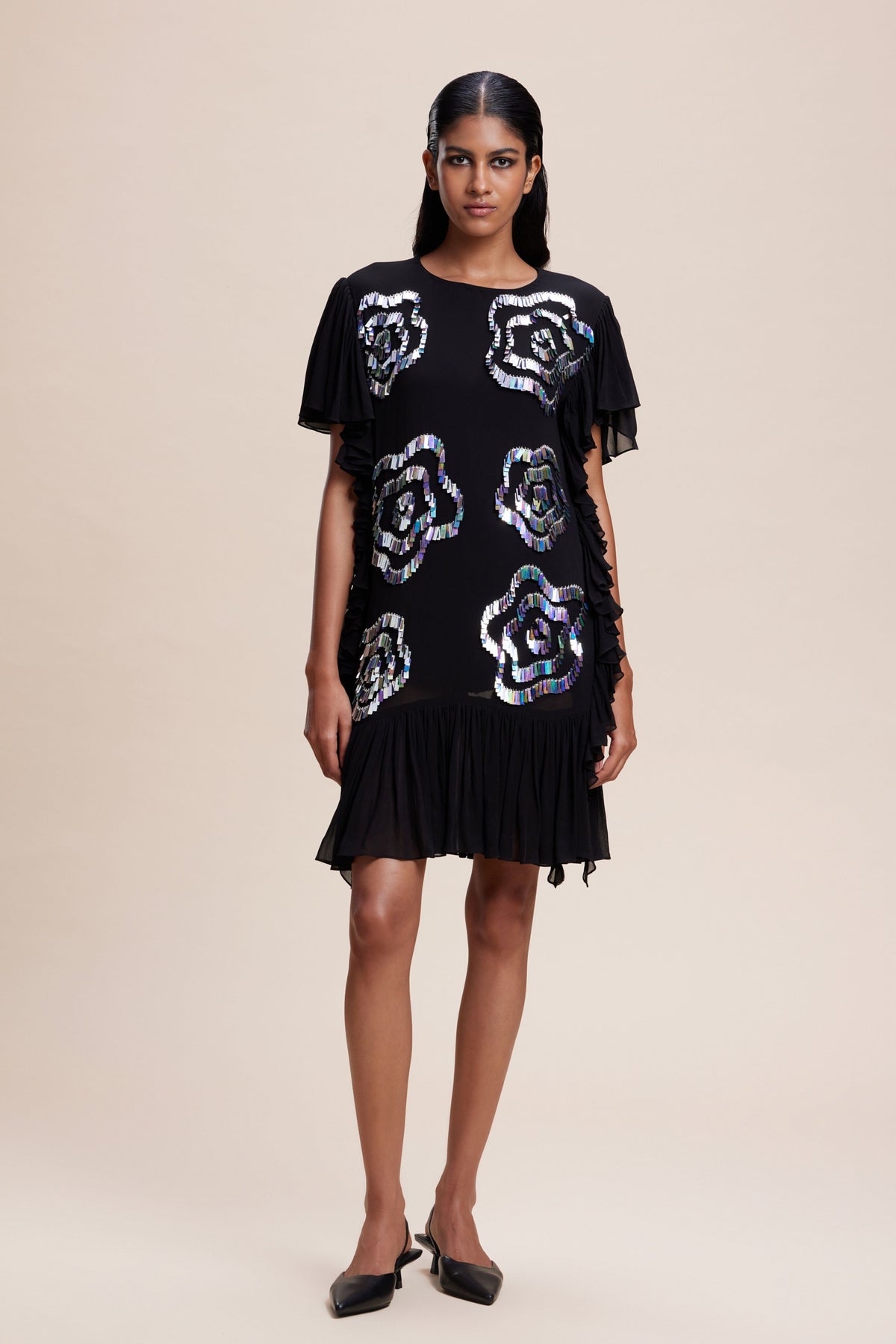 Black Midi Ruffle Dress