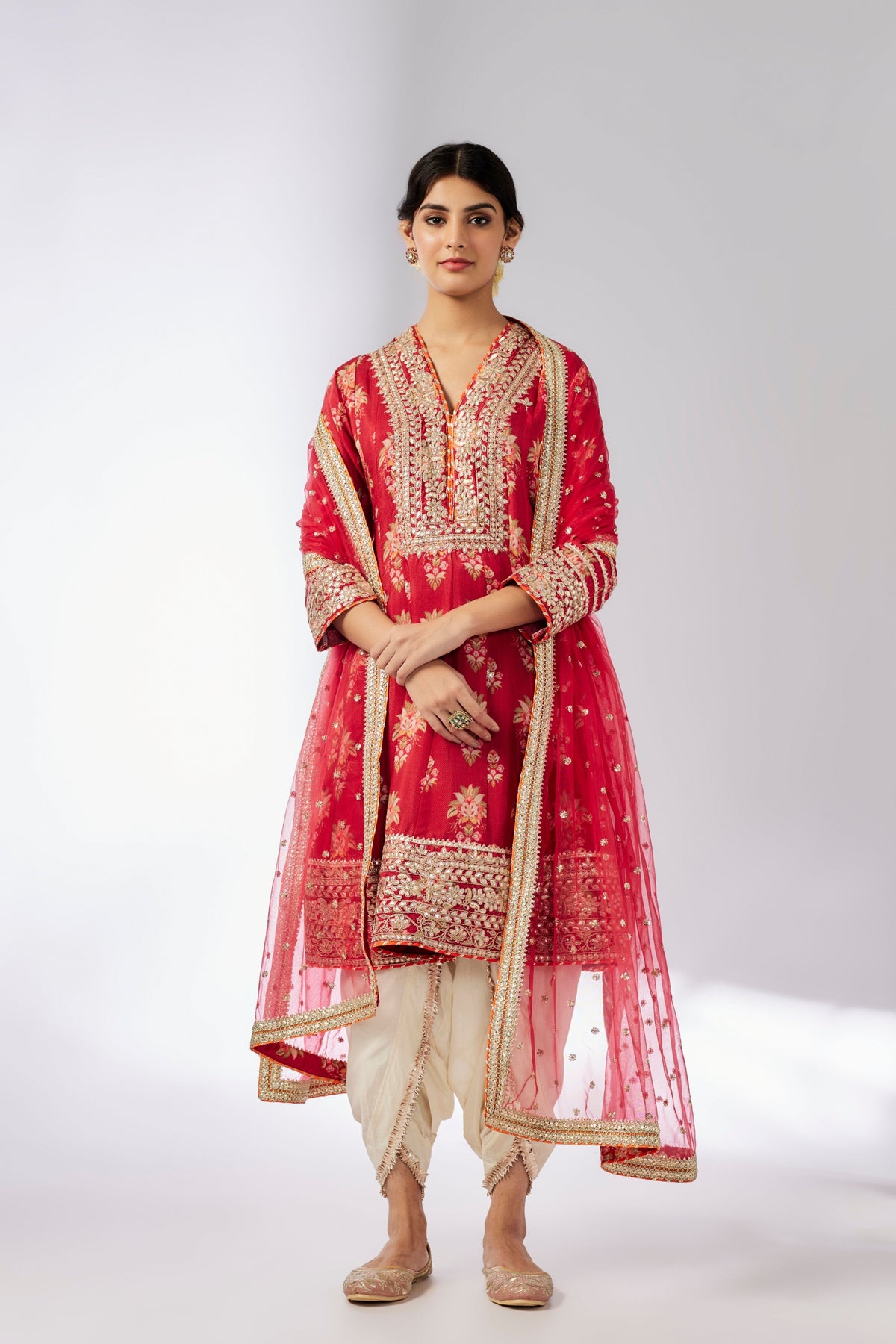 Red Ekta Kurta Dhoti Set