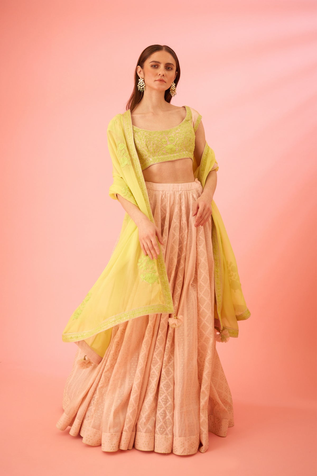 Crystal rose pink Lehenga set