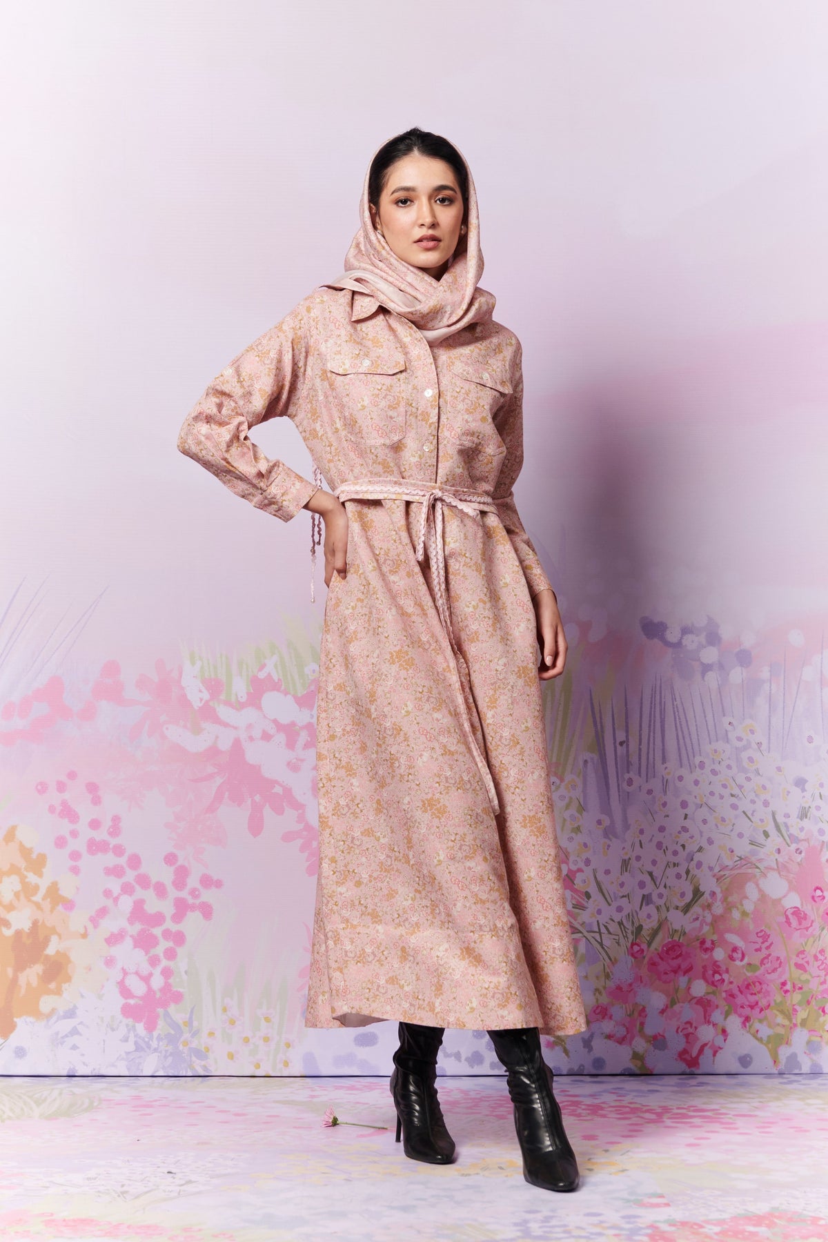 Petite Blooms Long Shirt Dress