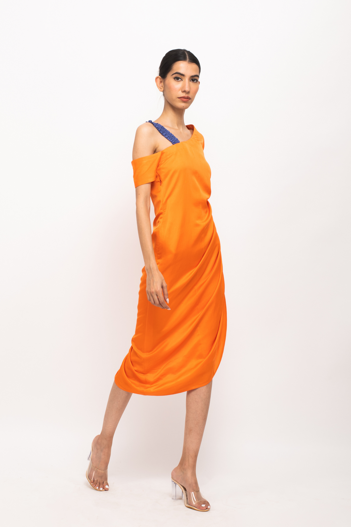 Orange and Blue Rouching Dress