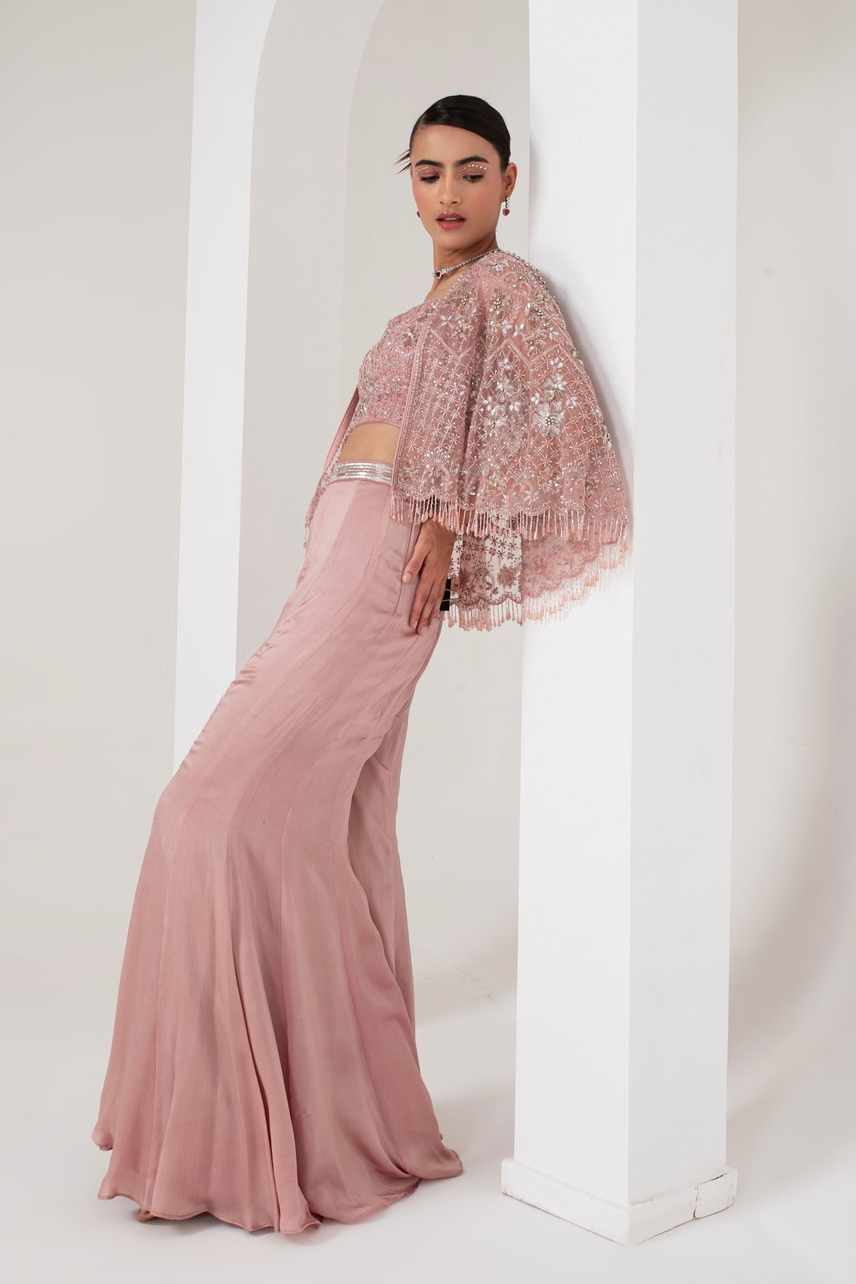 Pastel Pink Cape With Sharara