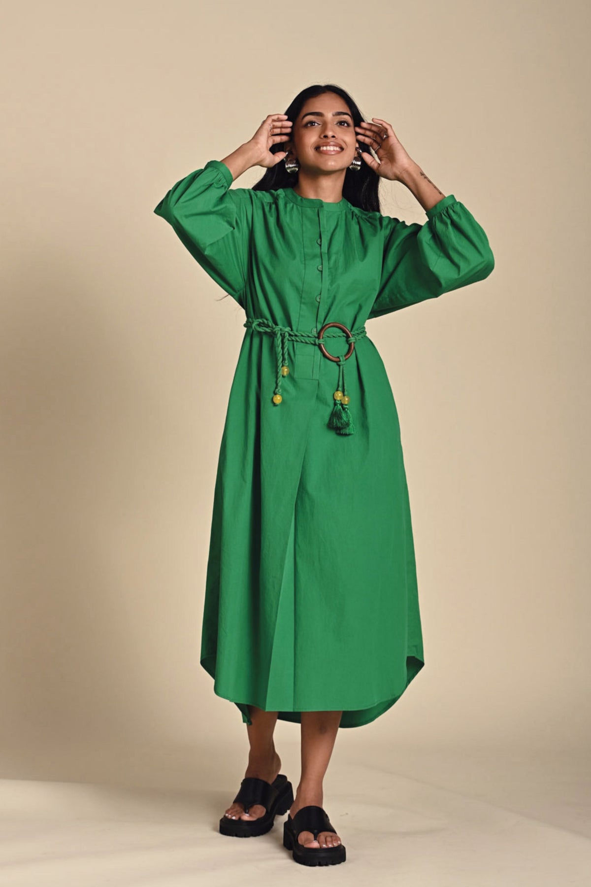 Sage Solid Dress - Oversized