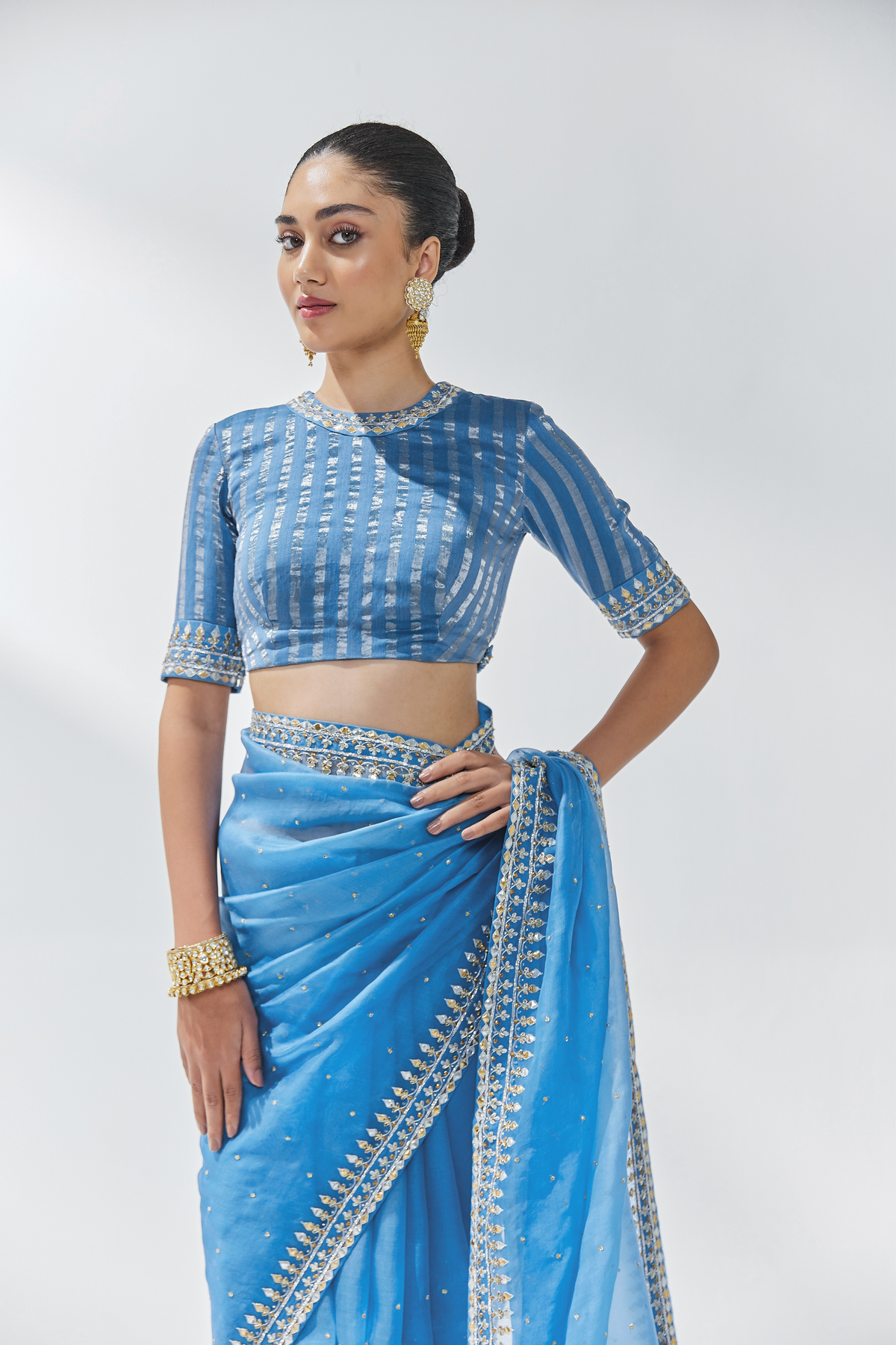 Cerulean Blue Embroidered Saree Set