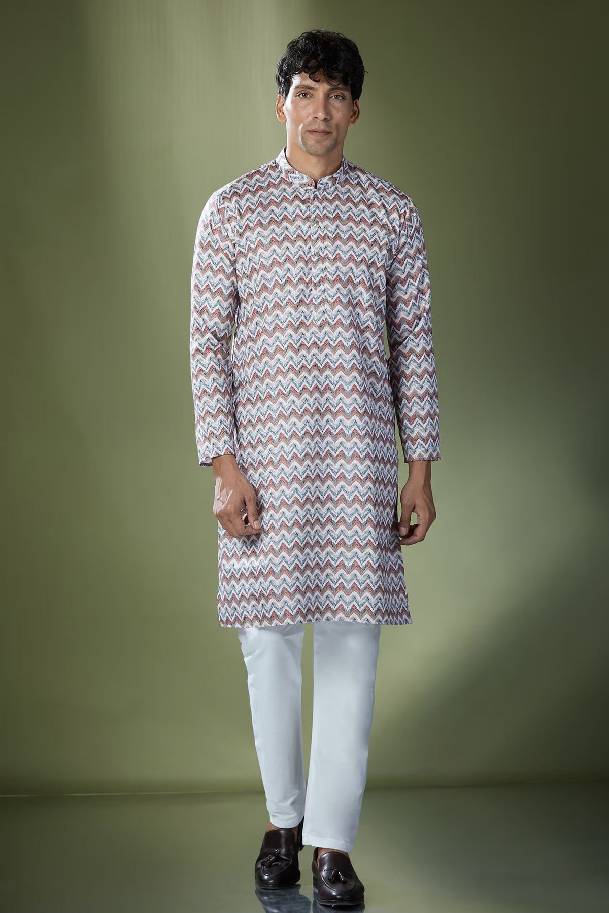 Multi Coloured Chevron Printed Kurta Set