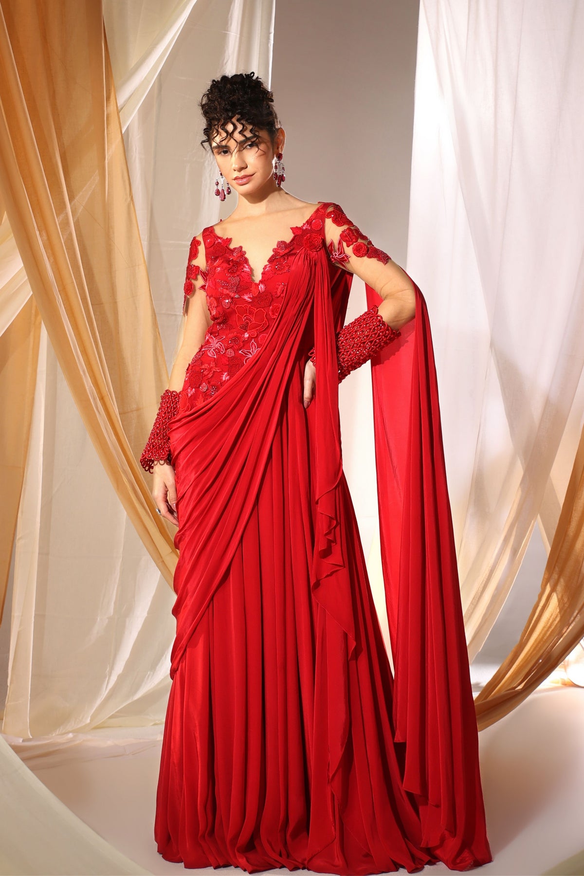 Deep Scarlet Drape Saree