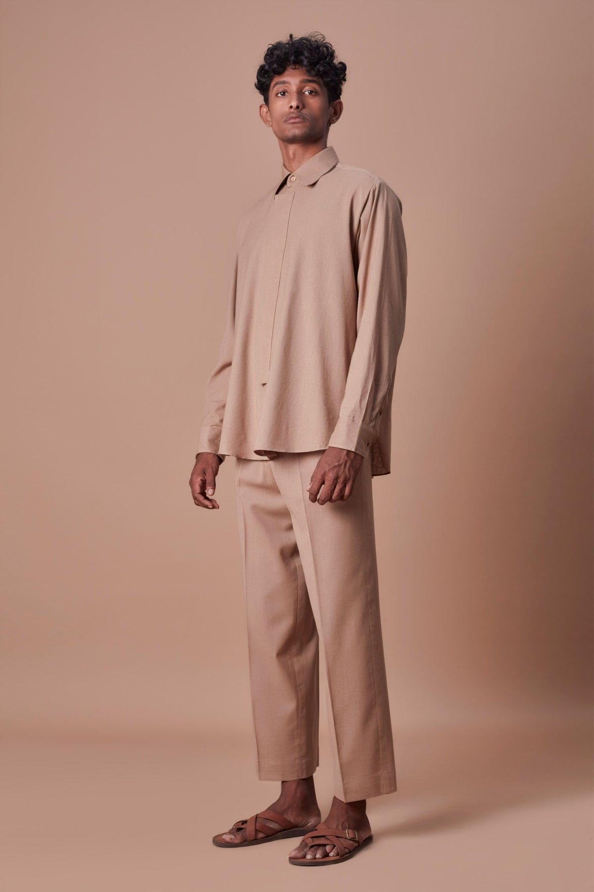 Brown placket shirt and ankle pant