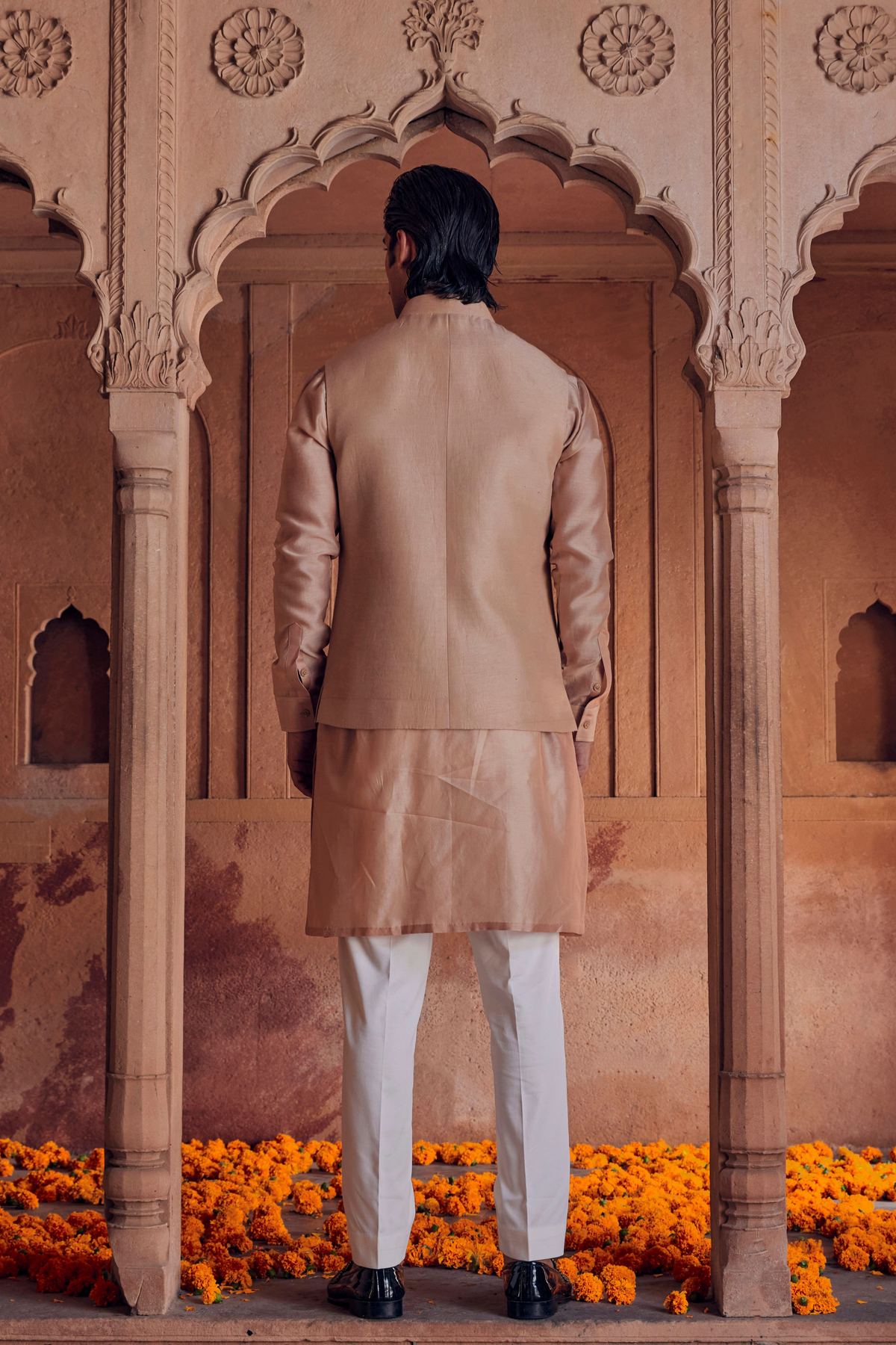 Ashar Light Peach Nehru Jacket