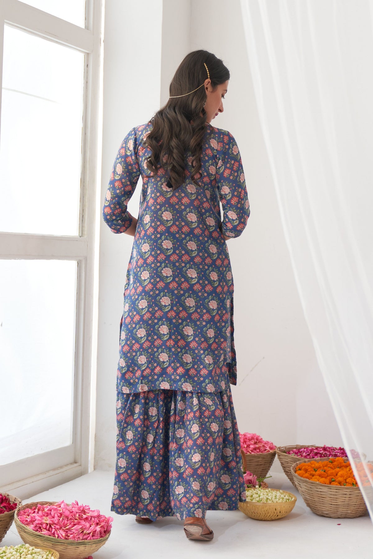 Blue Peony Kurta Sharara