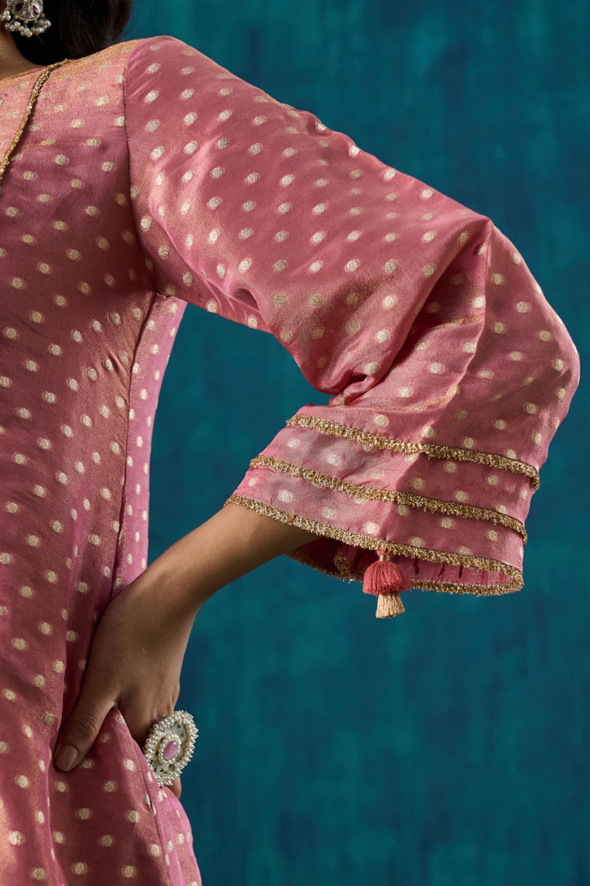 Pink Zari Booti Kurta Sets