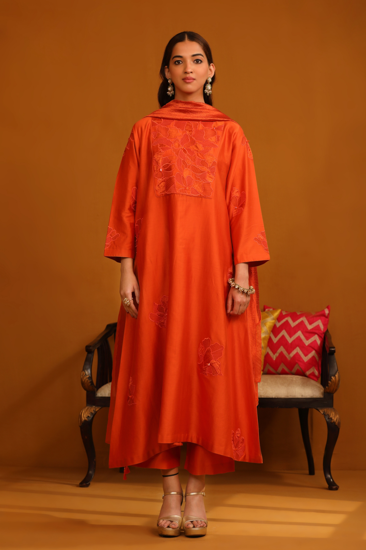 Nafeesa Applique Orange Suit Set