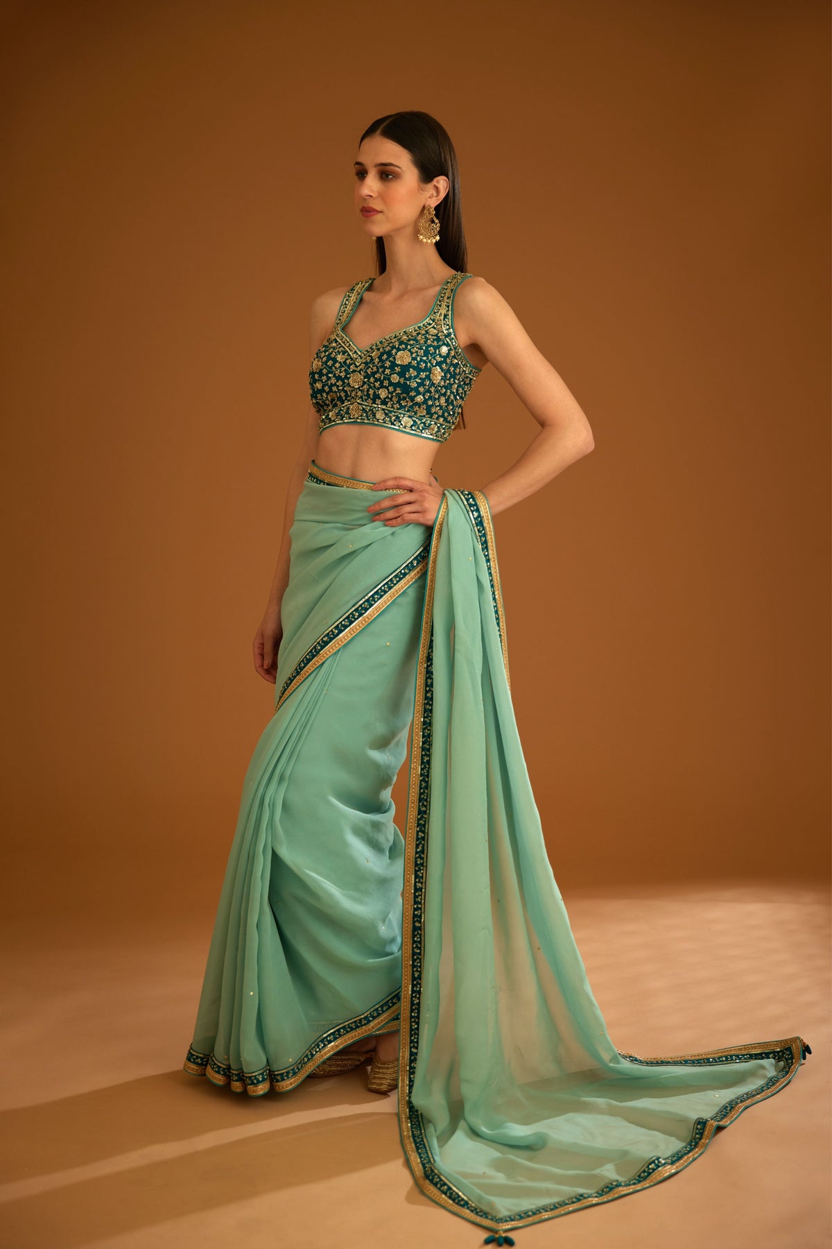 Opal green Saree set