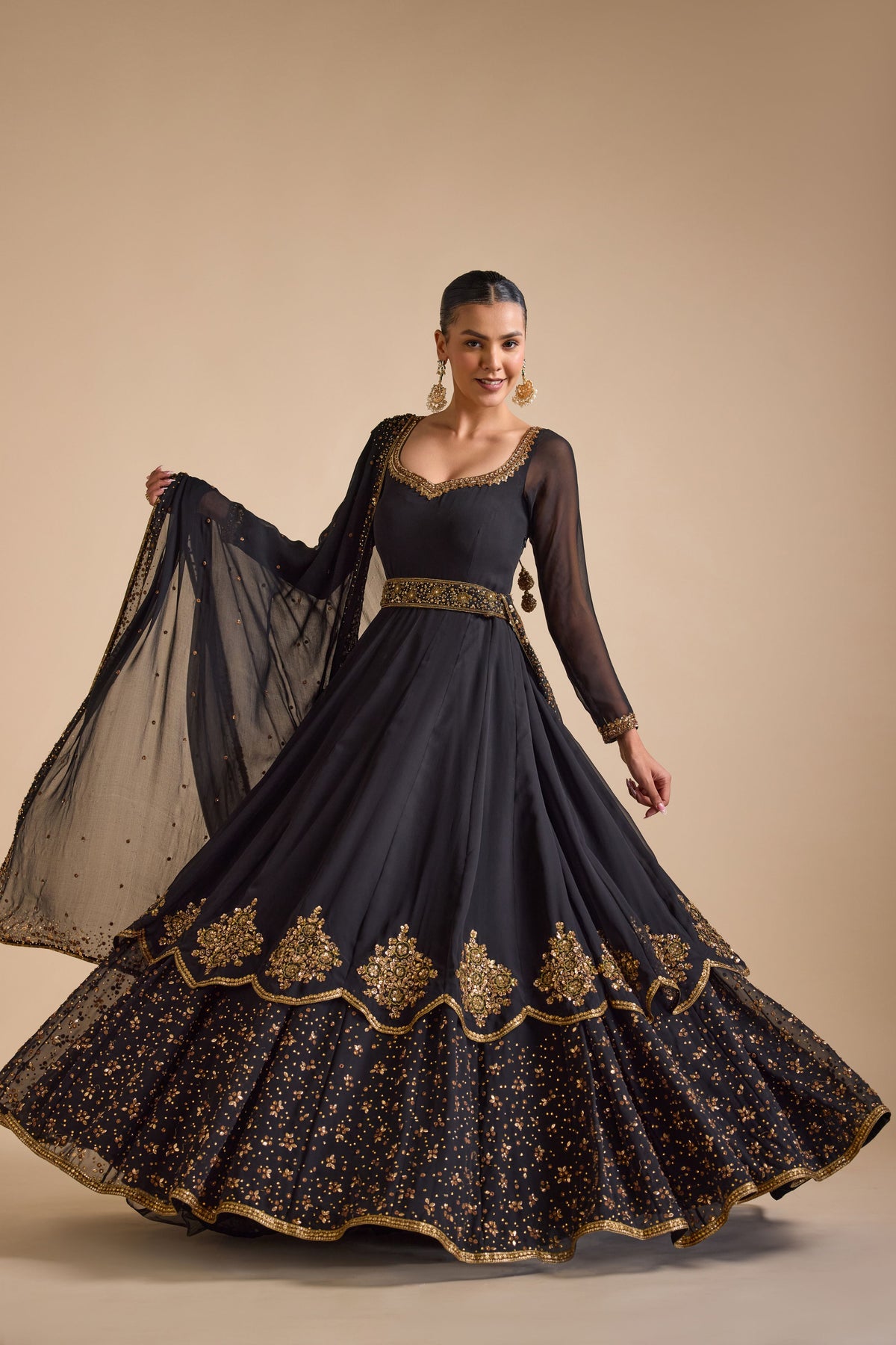 Black Double Layer Anarkali Set