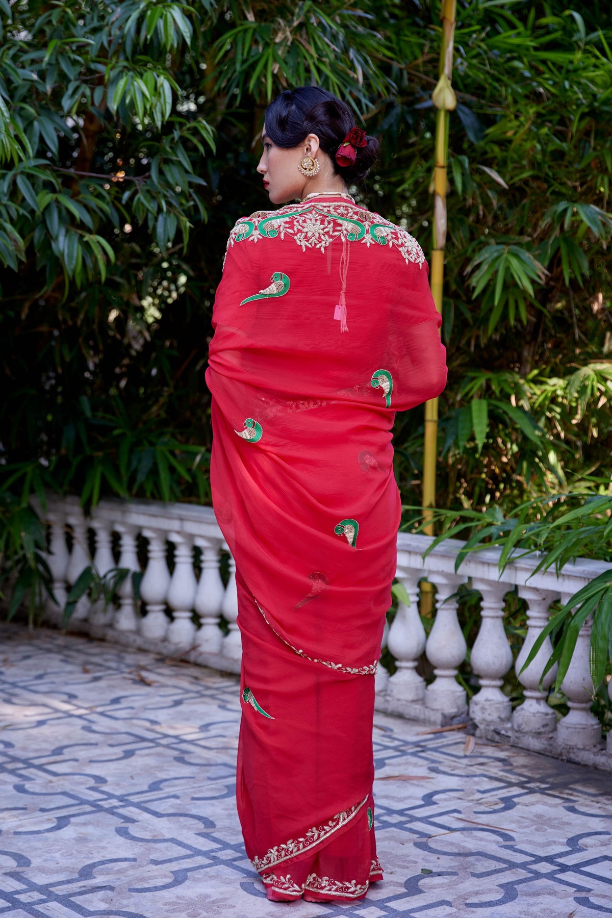 Le Peroquette Red Saree