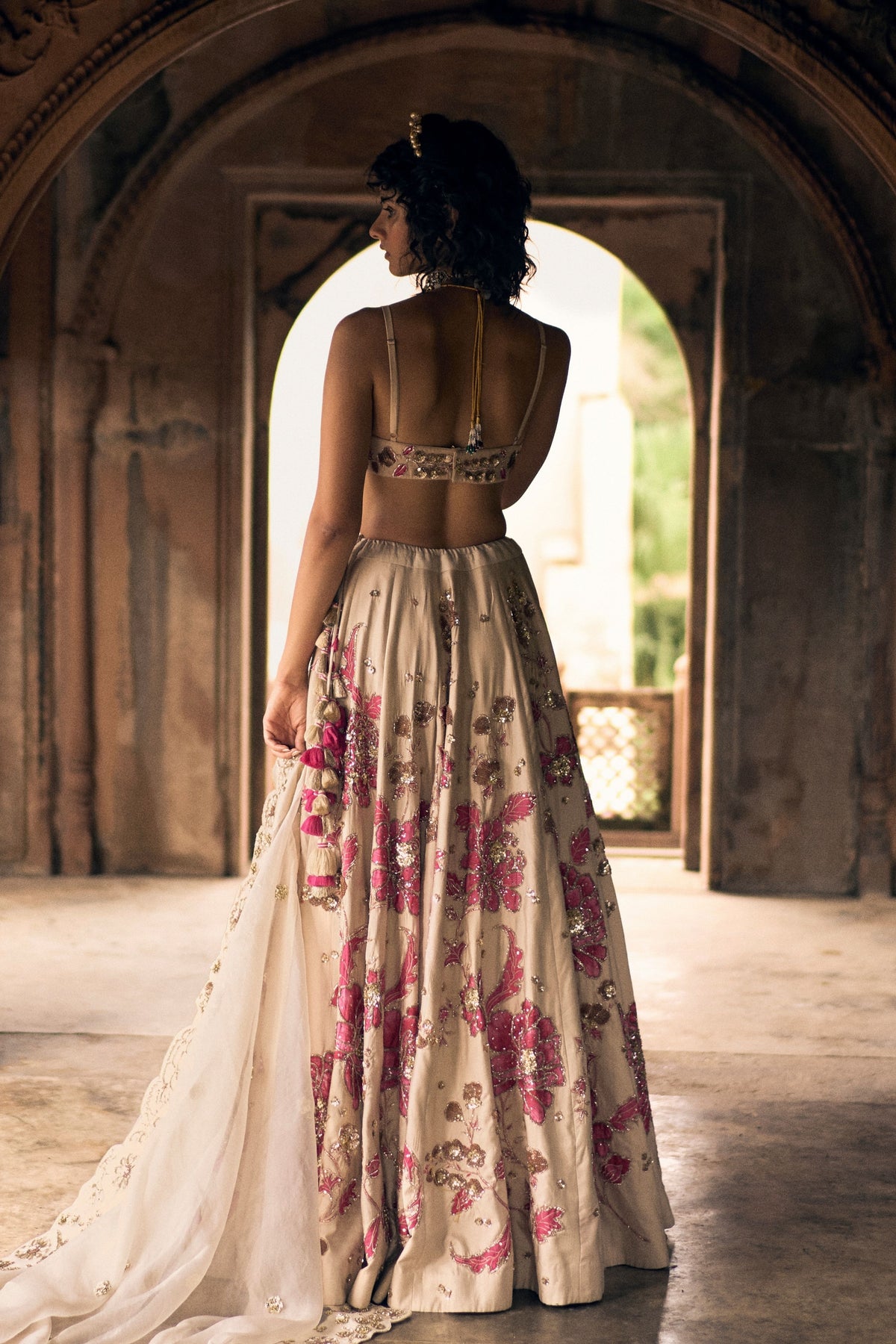 Pink Floral Print Lehenga Set