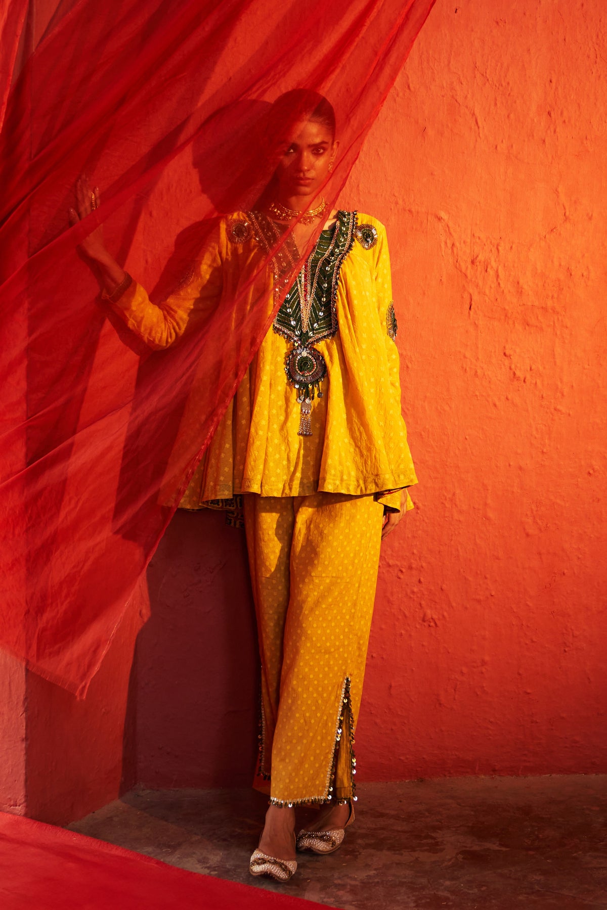 Mustard Embroidered Co-ord Set