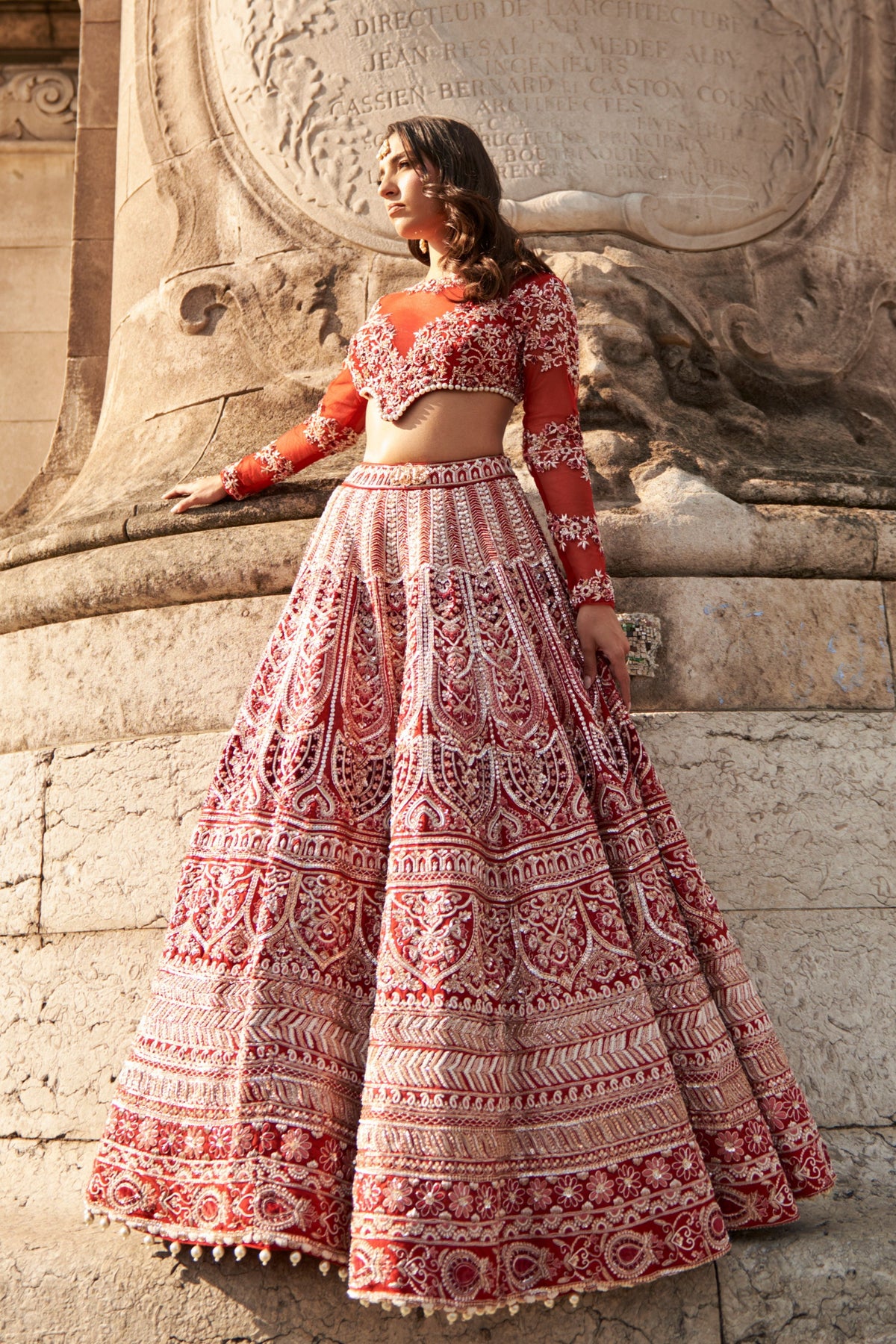 Full Sleeve Red Lehenga Set