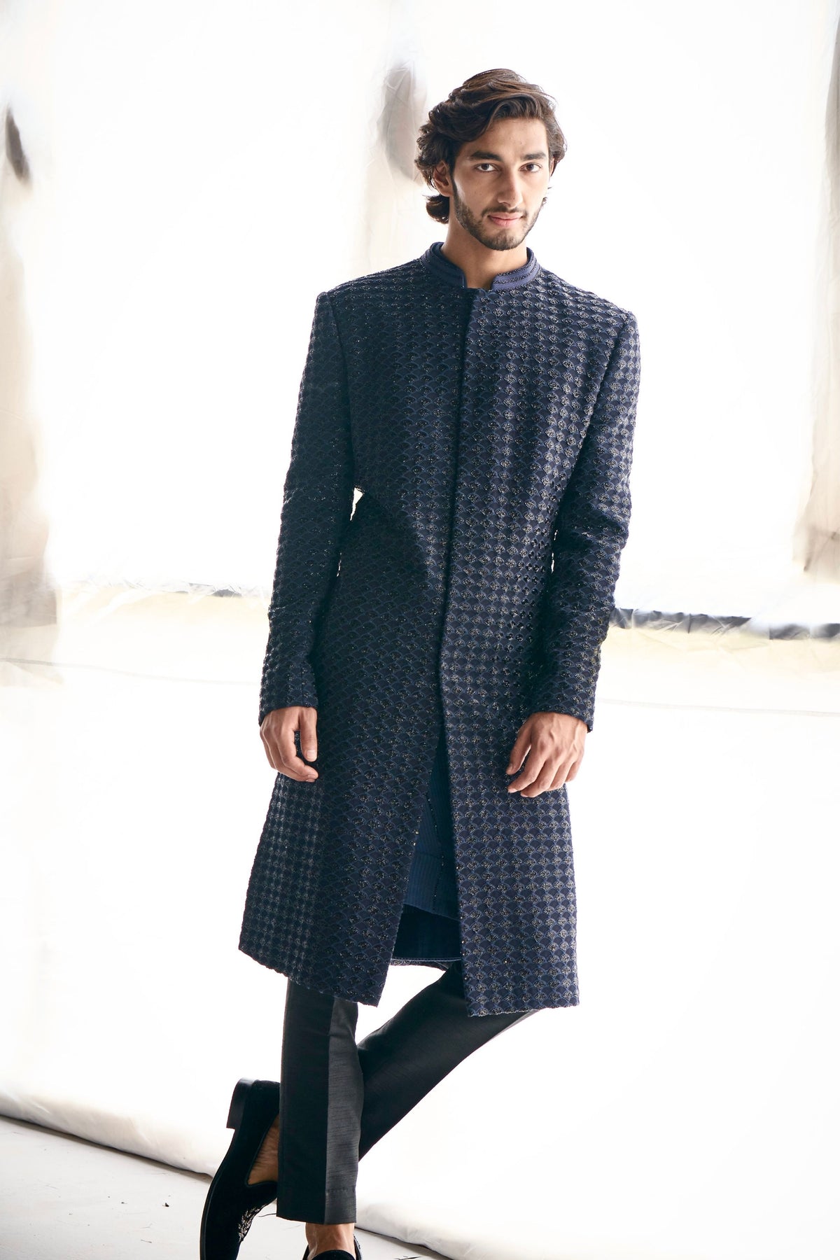 Blue Fish Scale Sherwani