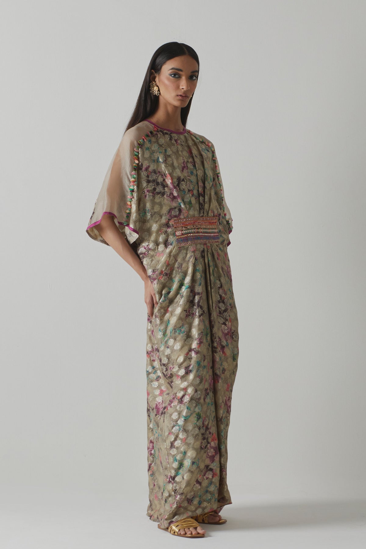 Multicolour Silk Floral Kaftan