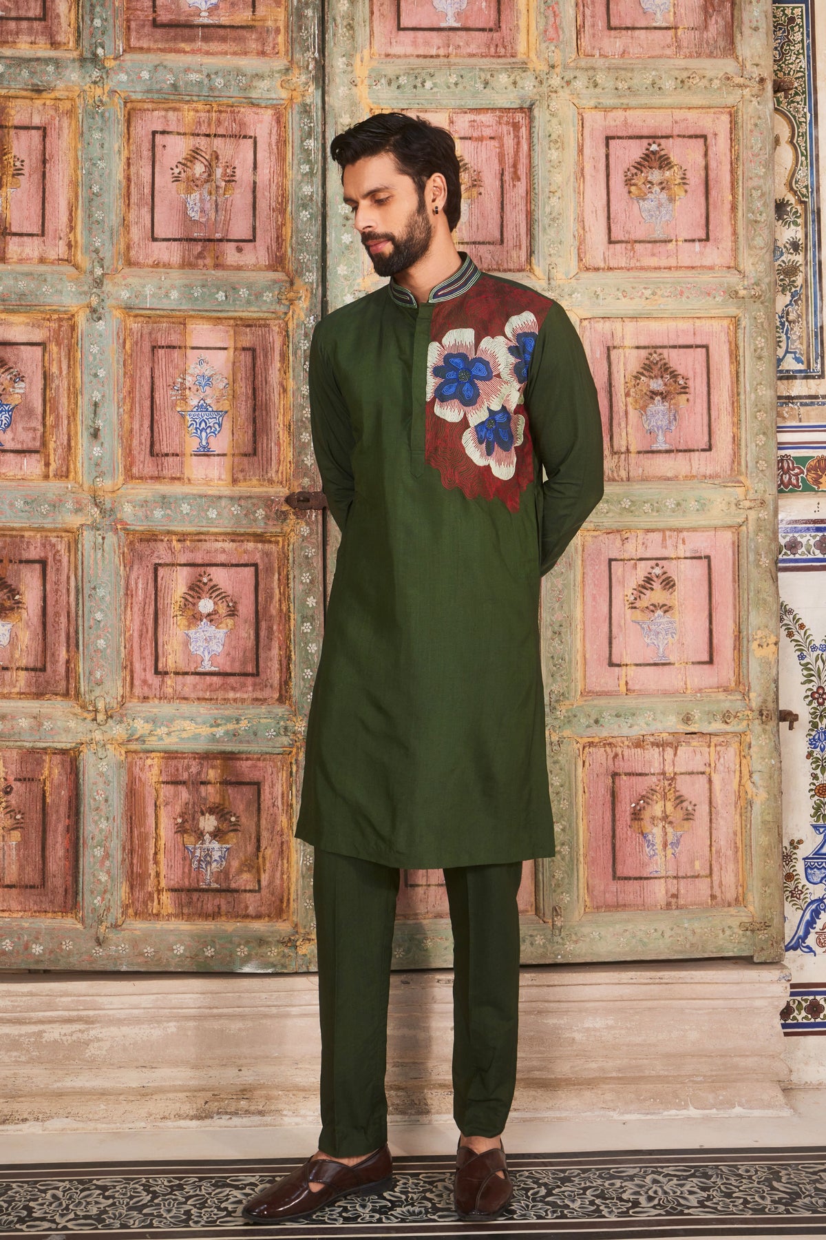 Green Oneside Embroidered Kurta Set