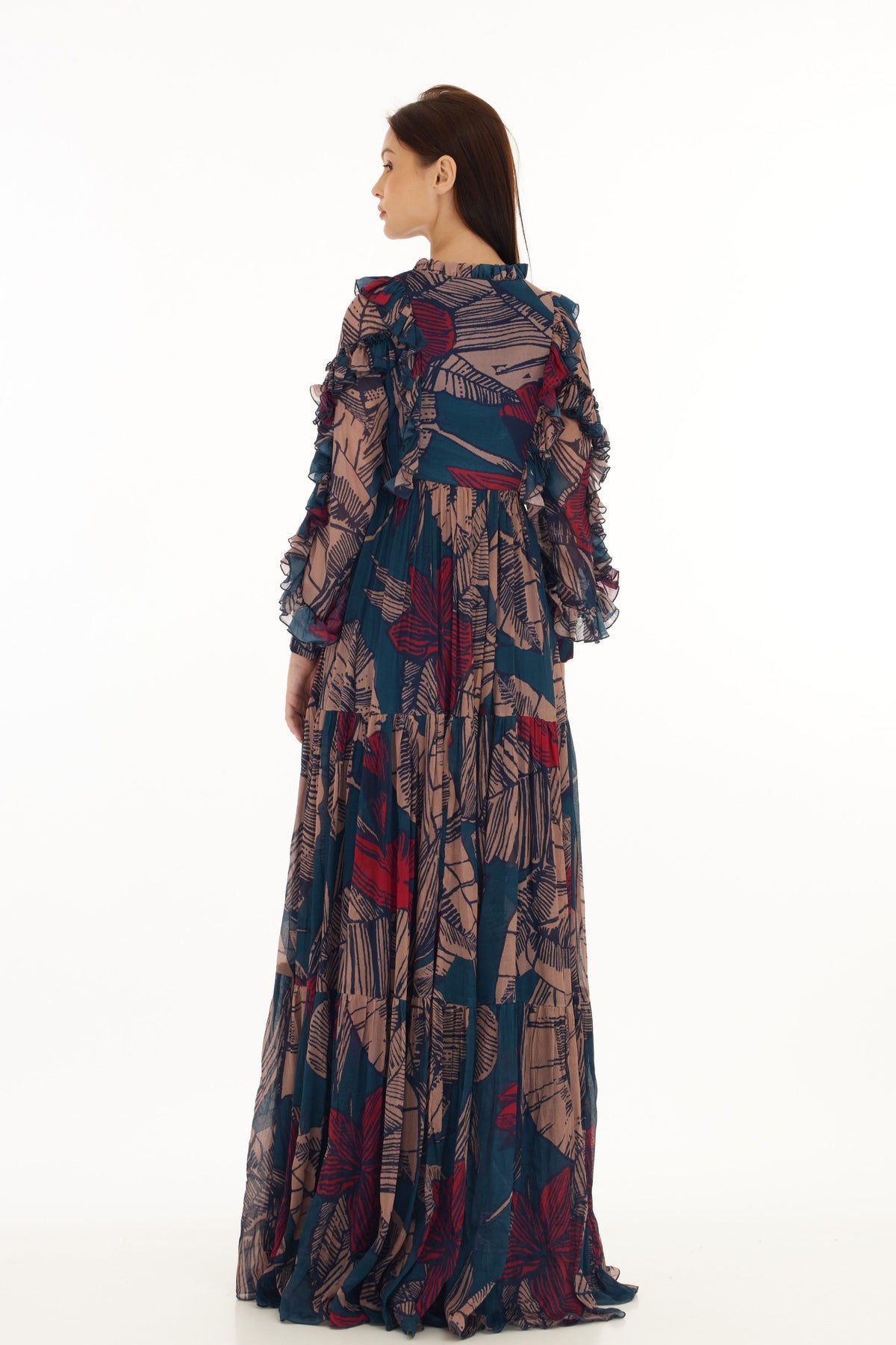 Multicolour Floral Frill Long Dress