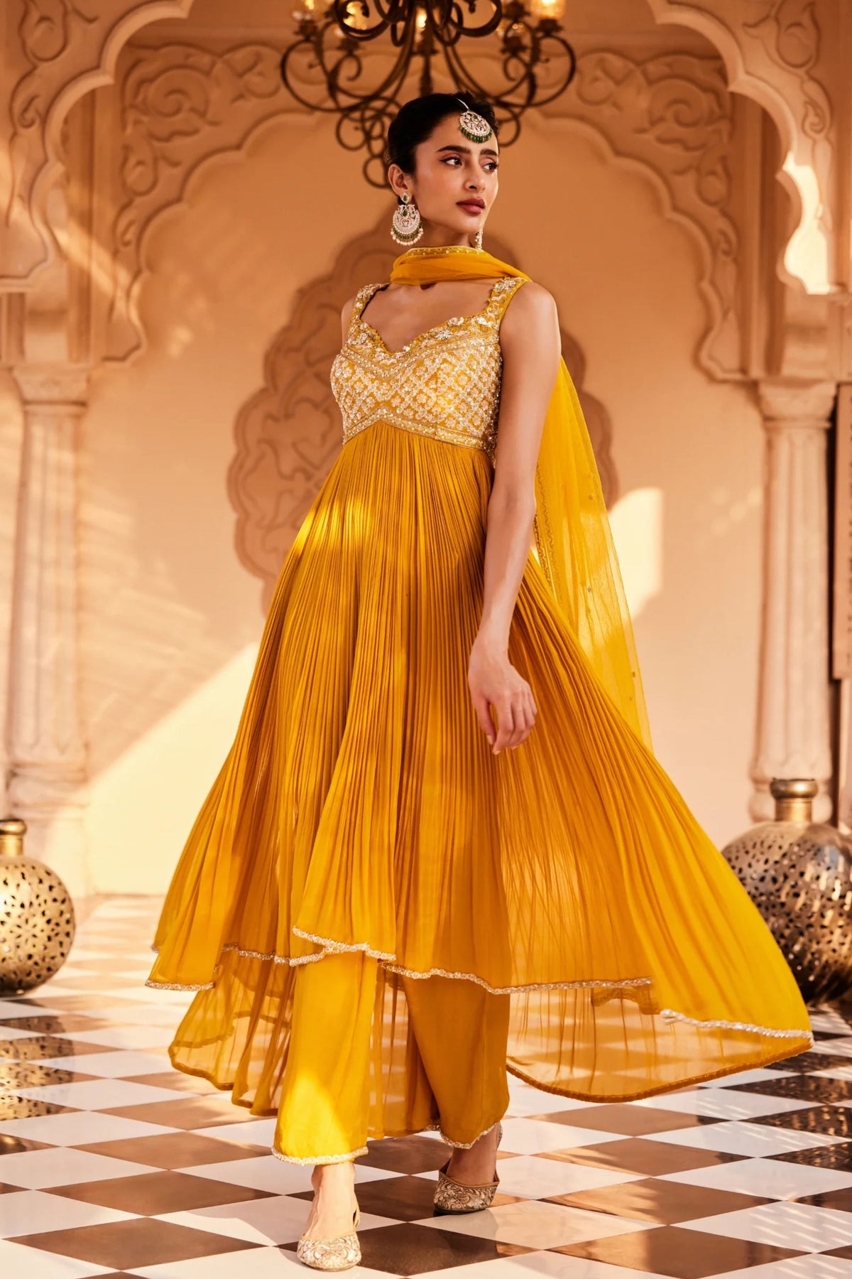 Mustard High Low Anarkali Set