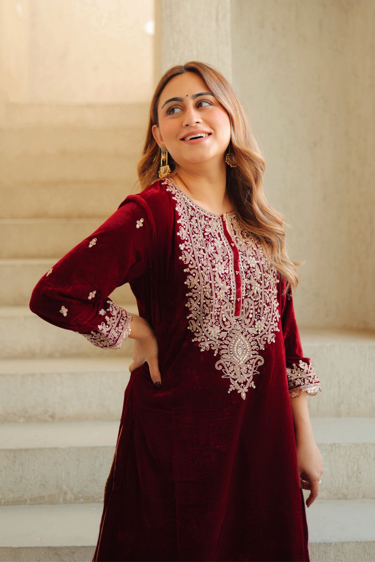 Naima Short Maroon Kurta Set